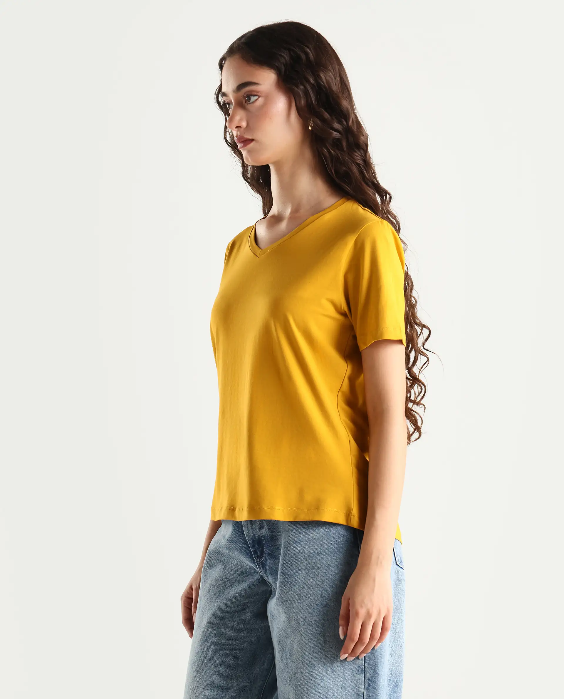 Rareism Women's Light Weight High Stretch 180 Gsm Cotton V-Neck Plain Regular Fit T-Shirt - Image 6