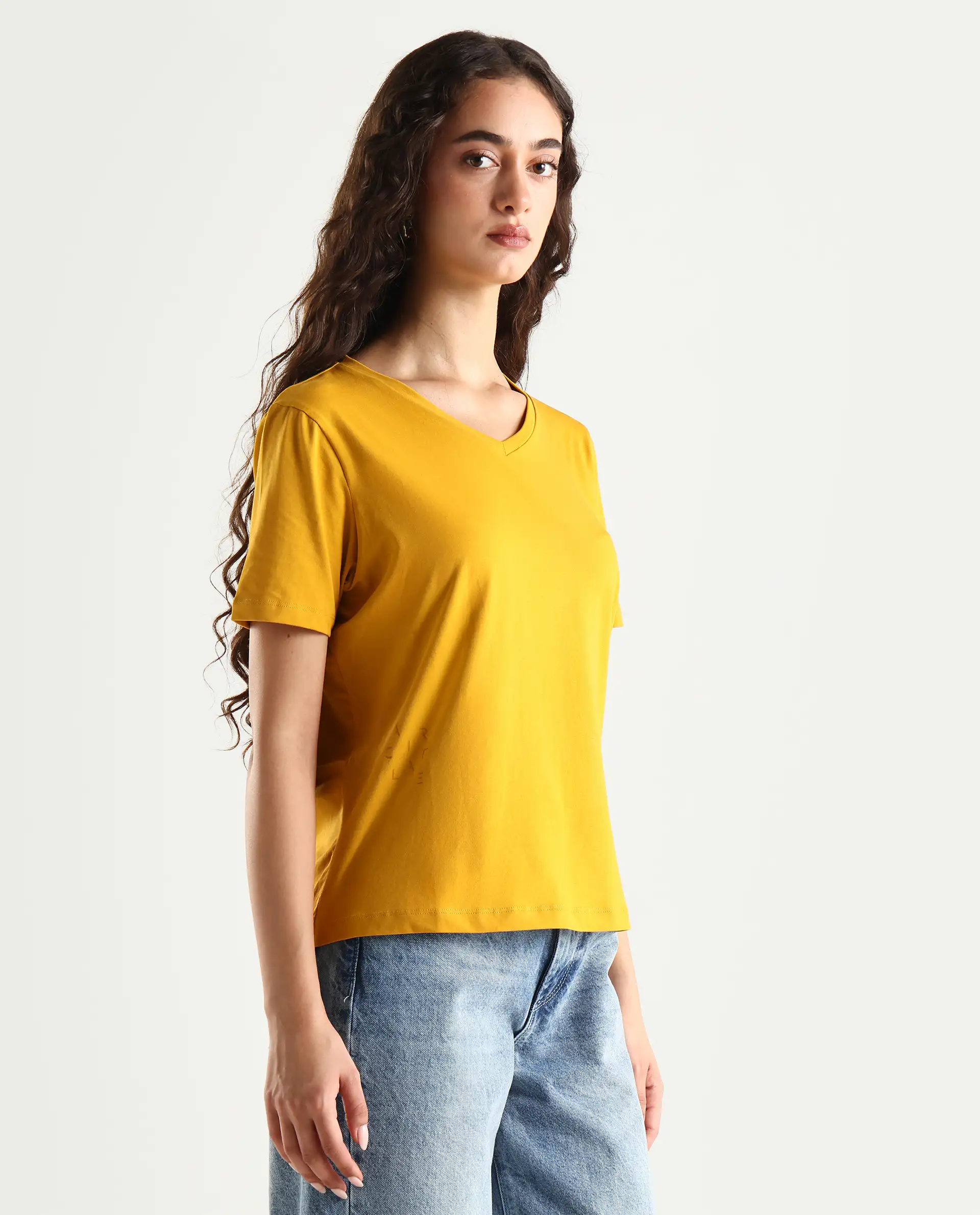 Rareism Women's Light Weight High Stretch 180 Gsm Cotton V-Neck Plain Regular Fit T-Shirt - Image 7