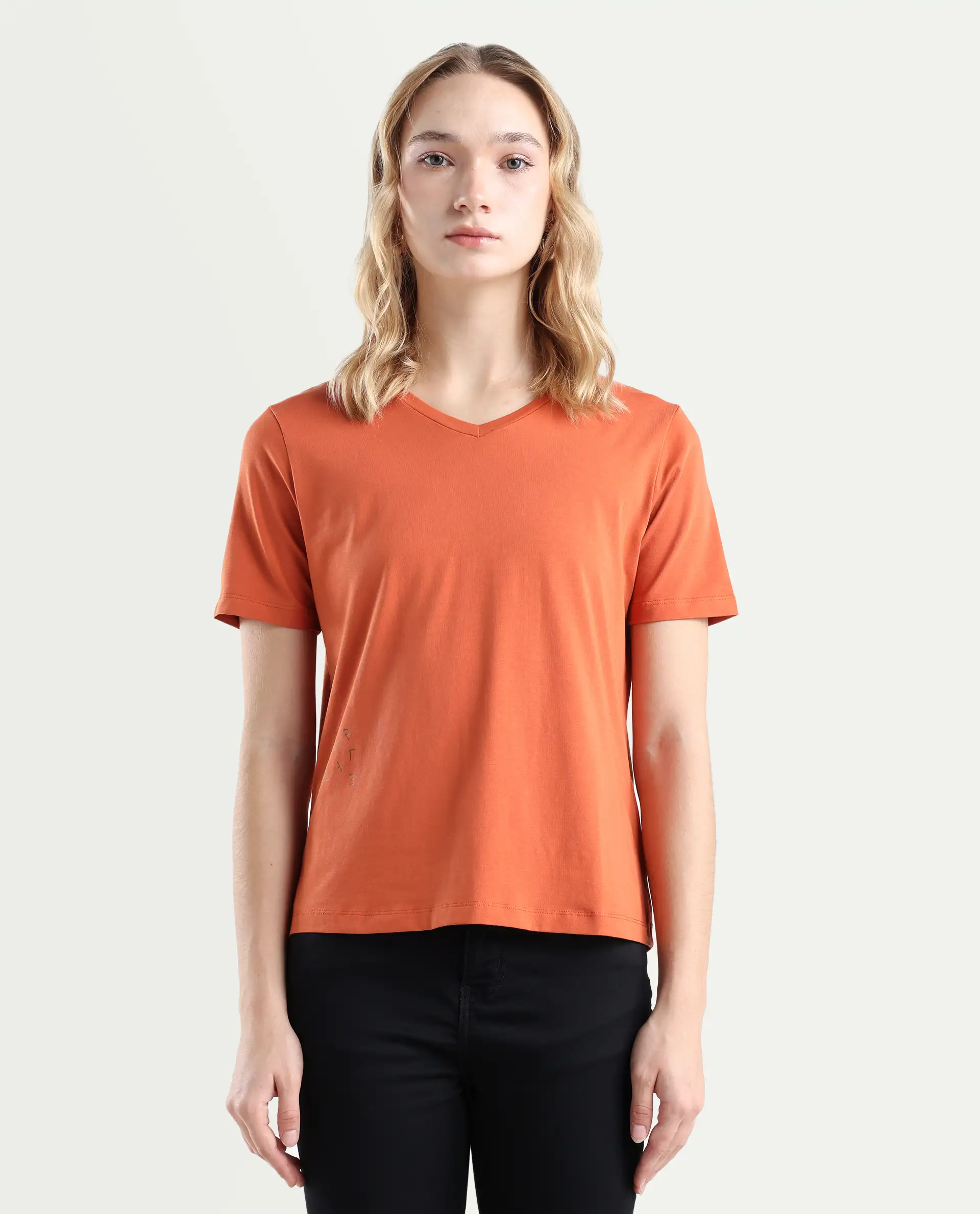 Rareism Women's Light Weight High Stretch 180 Gsm Cotton V-Neck Plain Relaxed Fit T-Shirt - Image 3