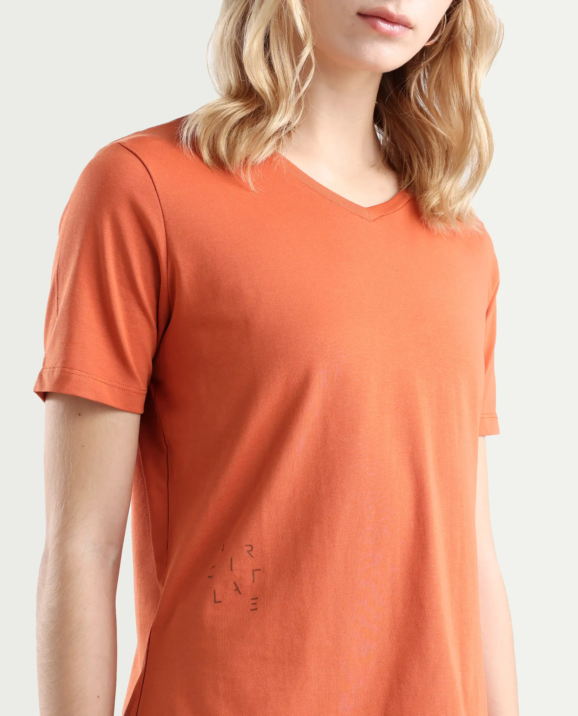 Rareism Women's Light Weight High Stretch 180 Gsm Cotton V-Neck Plain Relaxed Fit T-Shirt - Image 4