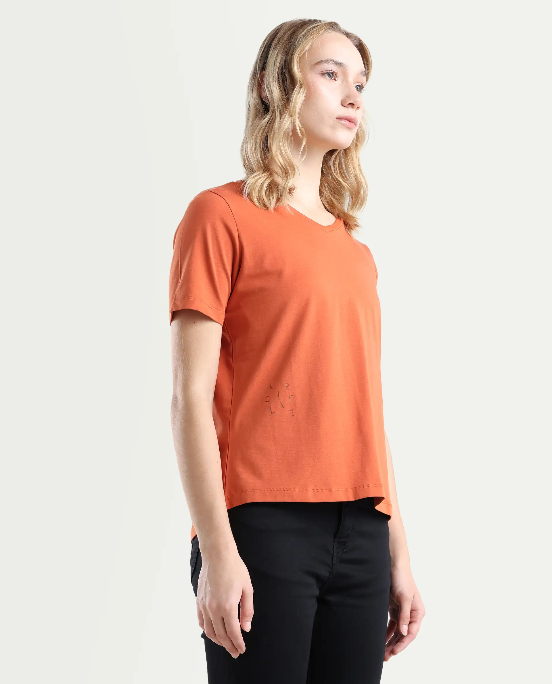 Rareism Women's Light Weight High Stretch 180 Gsm Cotton V-Neck Plain Relaxed Fit T-Shirt - Image 6