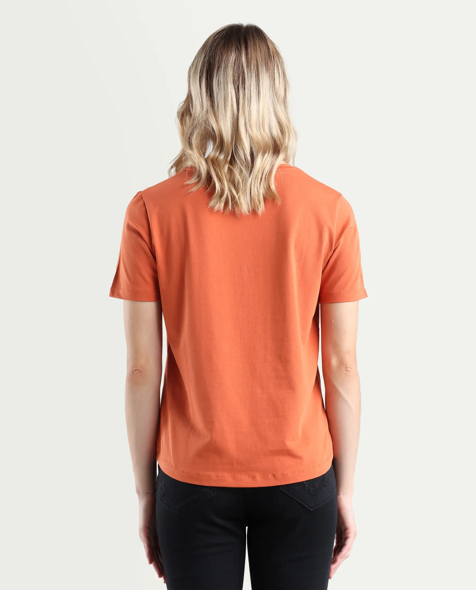 Rareism Women's Light Weight High Stretch 180 Gsm Cotton V-Neck Plain Relaxed Fit T-Shirt - Image 7