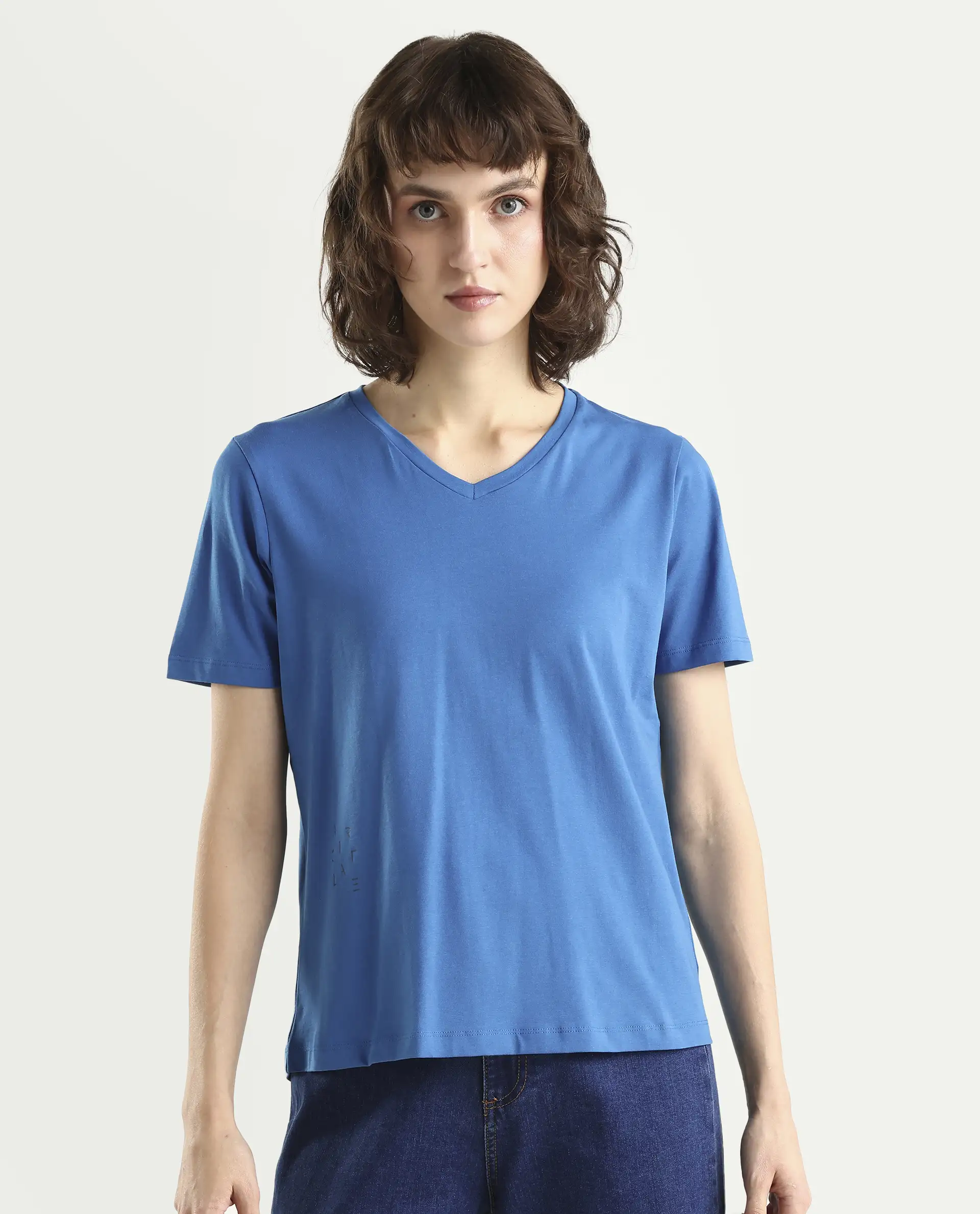 Rareism Women's Light Weight High Stretch 180 Gsm Cotton V-Neck Plain Regular Fit T-Shirt - Image 3