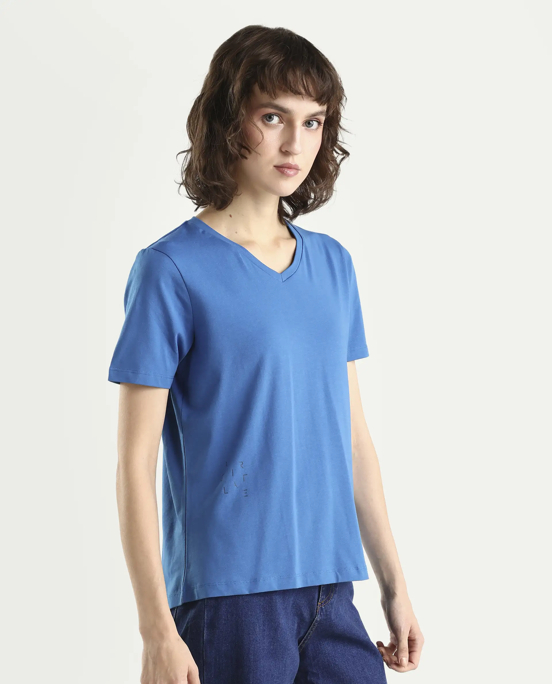 Rareism Women's Light Weight High Stretch 180 Gsm Cotton V-Neck Plain Regular Fit T-Shirt - Image 6