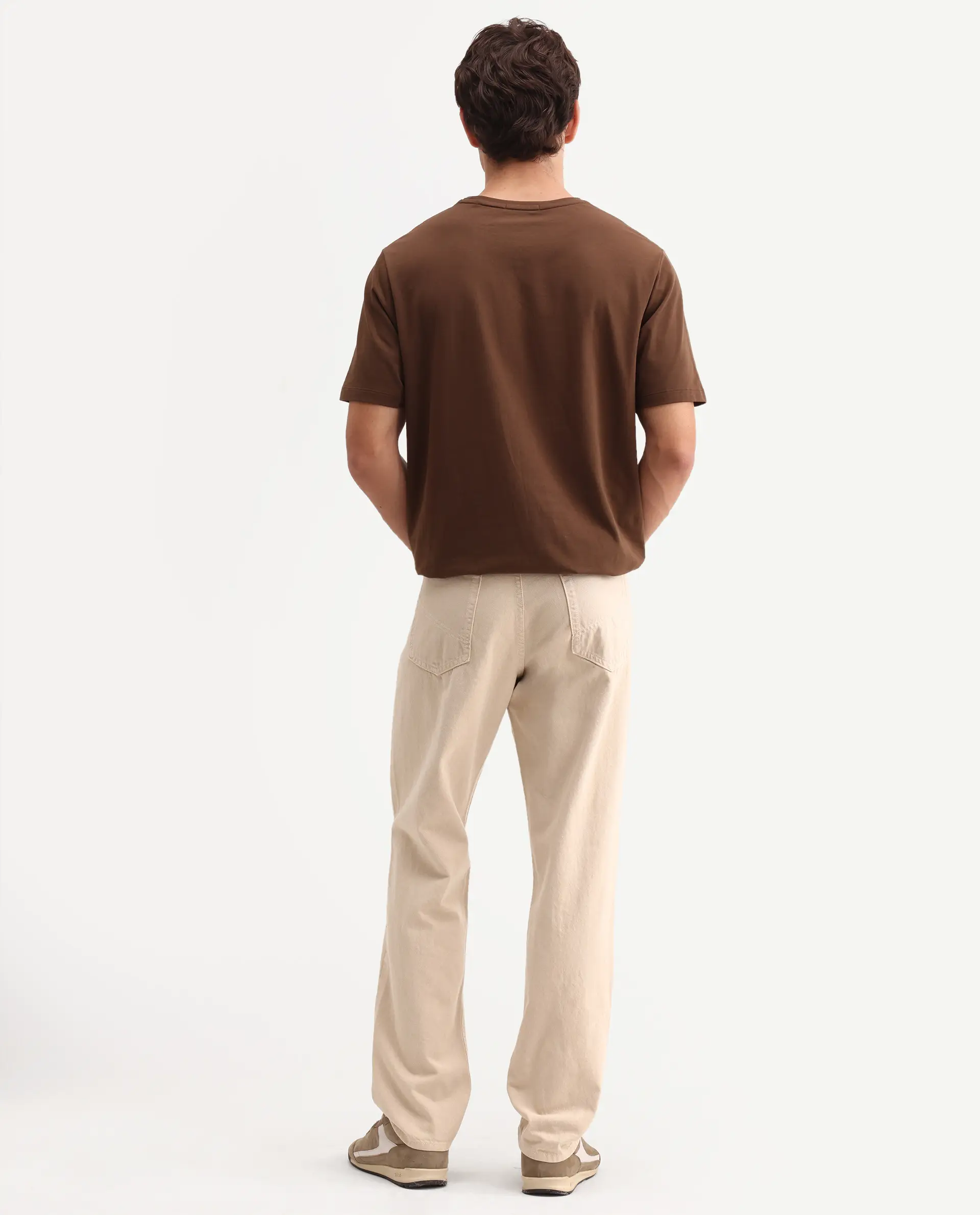 Rare Rabbit Men's Arvin Light Beige Cotton Fabric Shank And Zipper Kurt Carrot Plain Jeans - Image 7