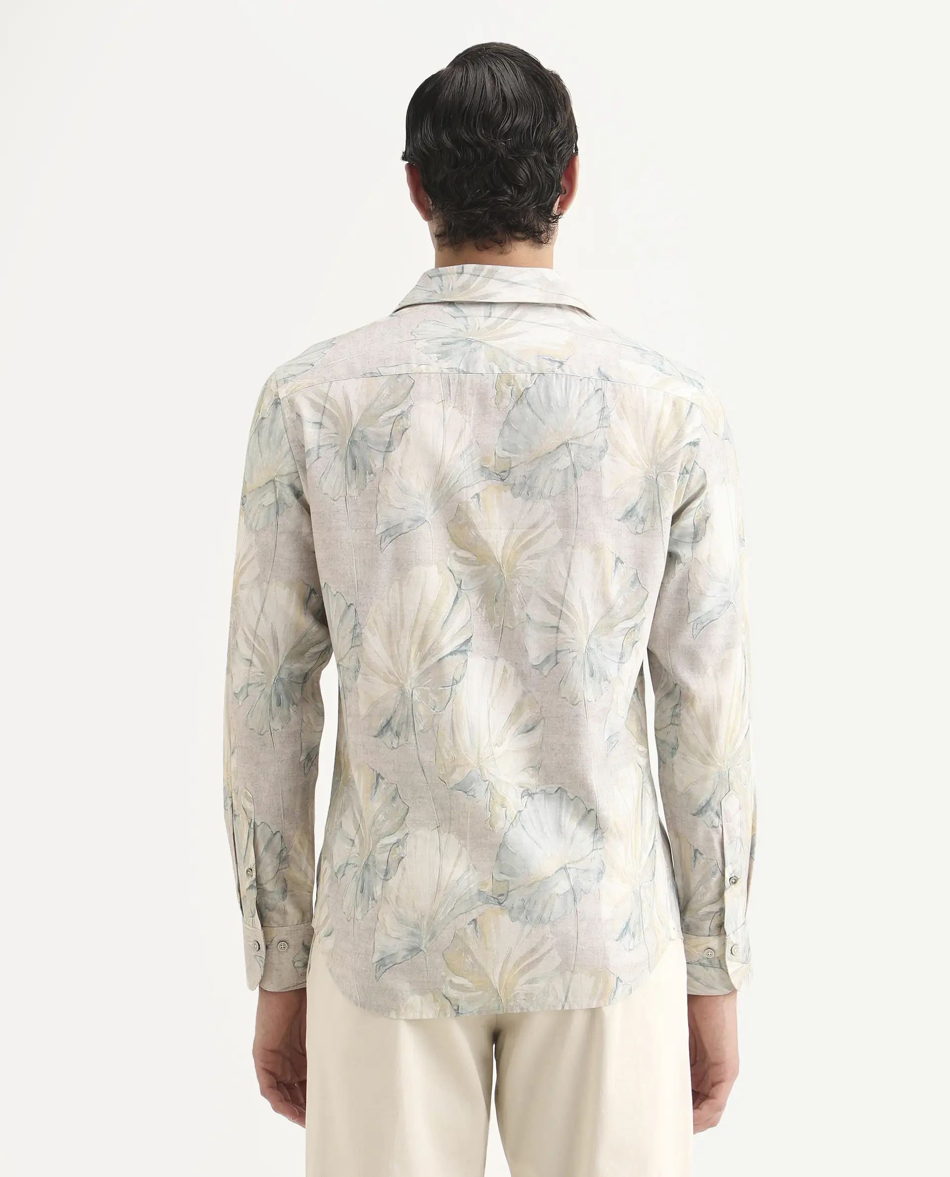 Rare Rabbit Men's Arvo Dusky Beige Cotton Blend Fabric Full Sleeve Spread Collar Regular Fit Floral Print Shirt - Image 7