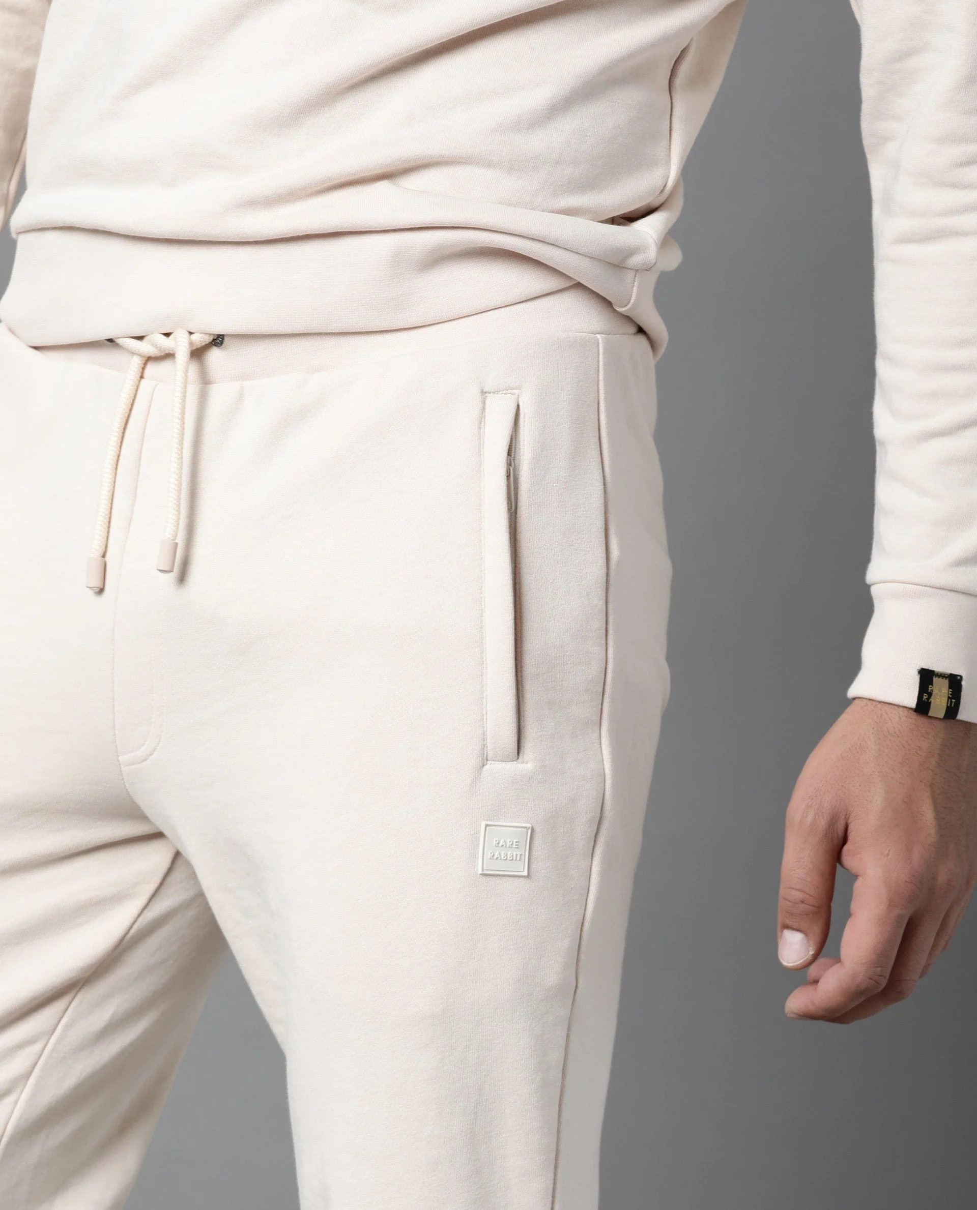 Rare Rabbit Men's Arvon Beige Cotton Slim Fit Joggers - Image 3