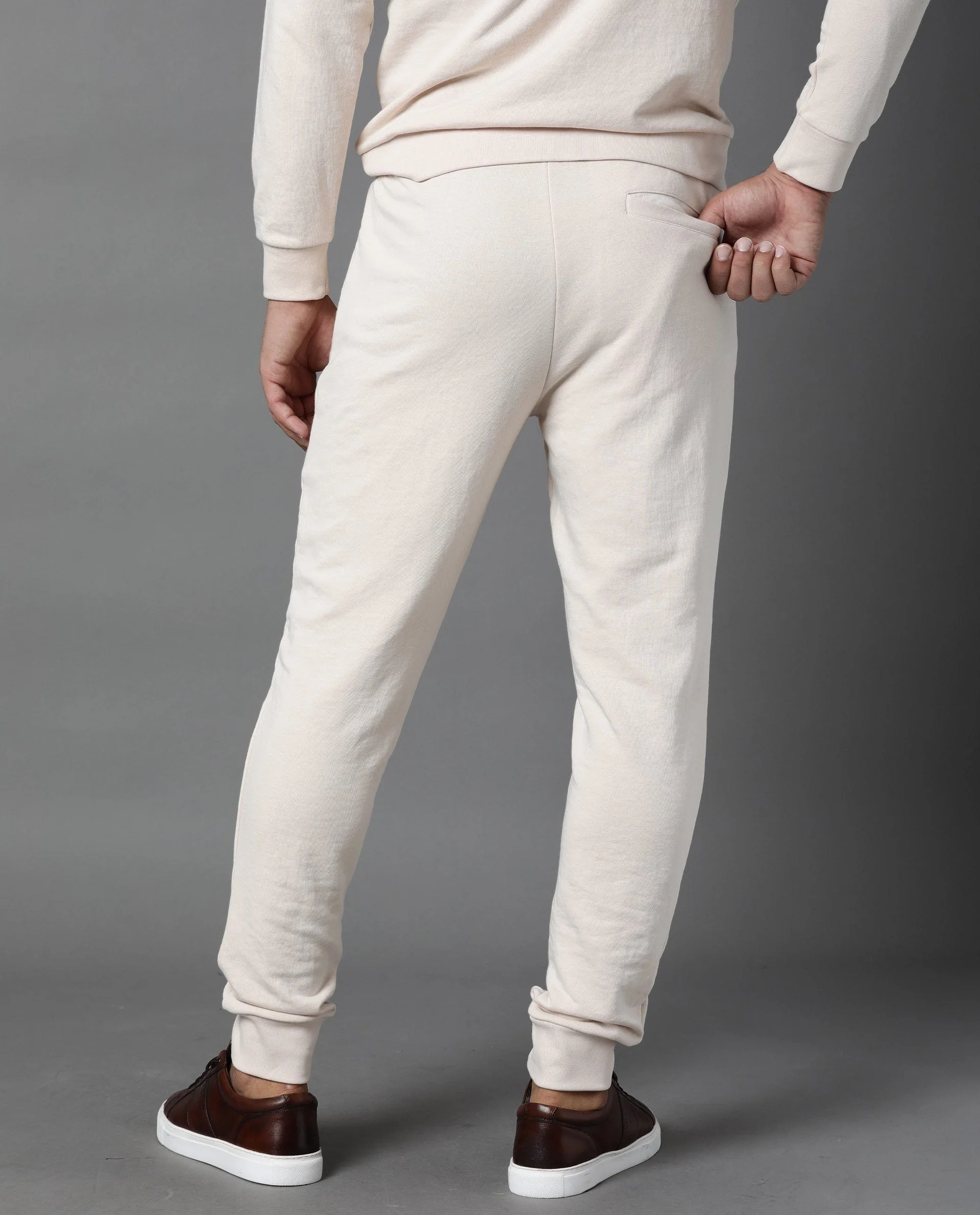 Rare Rabbit Men's Arvon Beige Cotton Slim Fit Joggers - Image 4
