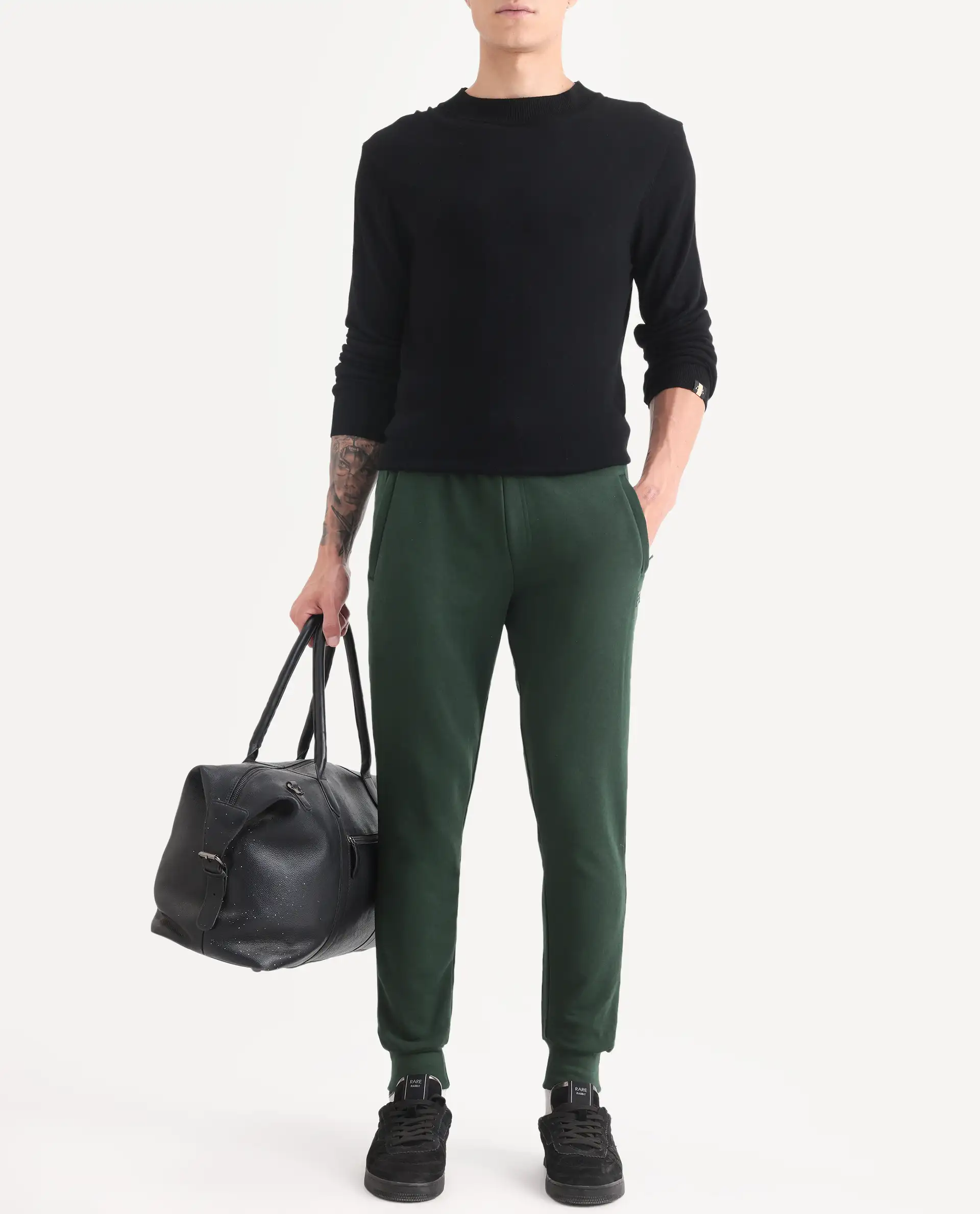 Rare Rabbit Men's Arvon Green Cotton Plain Slim Fit Joggers - Image 3