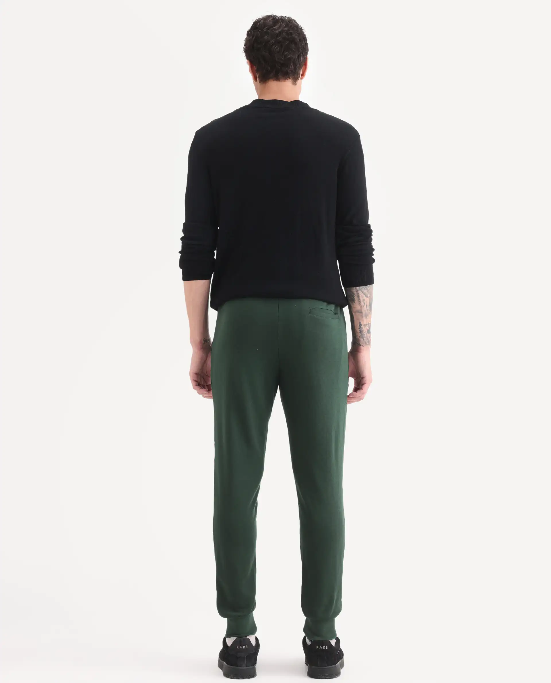 Rare Rabbit Men's Arvon Green Cotton Plain Slim Fit Joggers - Image 8