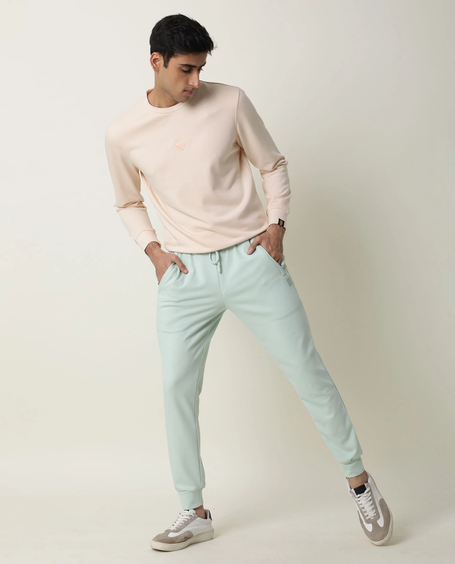 Rare Rabbit Men's Arvon Green Cotton Plain Slim Fit Joggers - Image 2