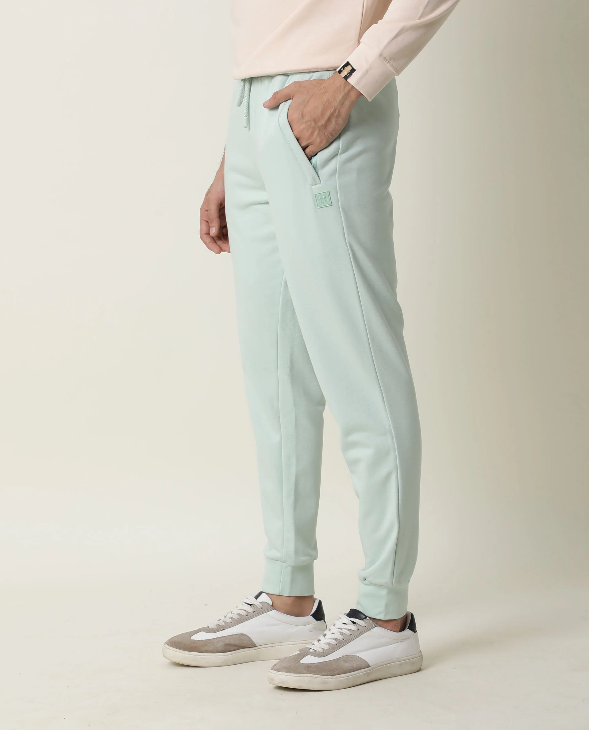 Rare Rabbit Men's Arvon Green Cotton Plain Slim Fit Joggers - Image 3