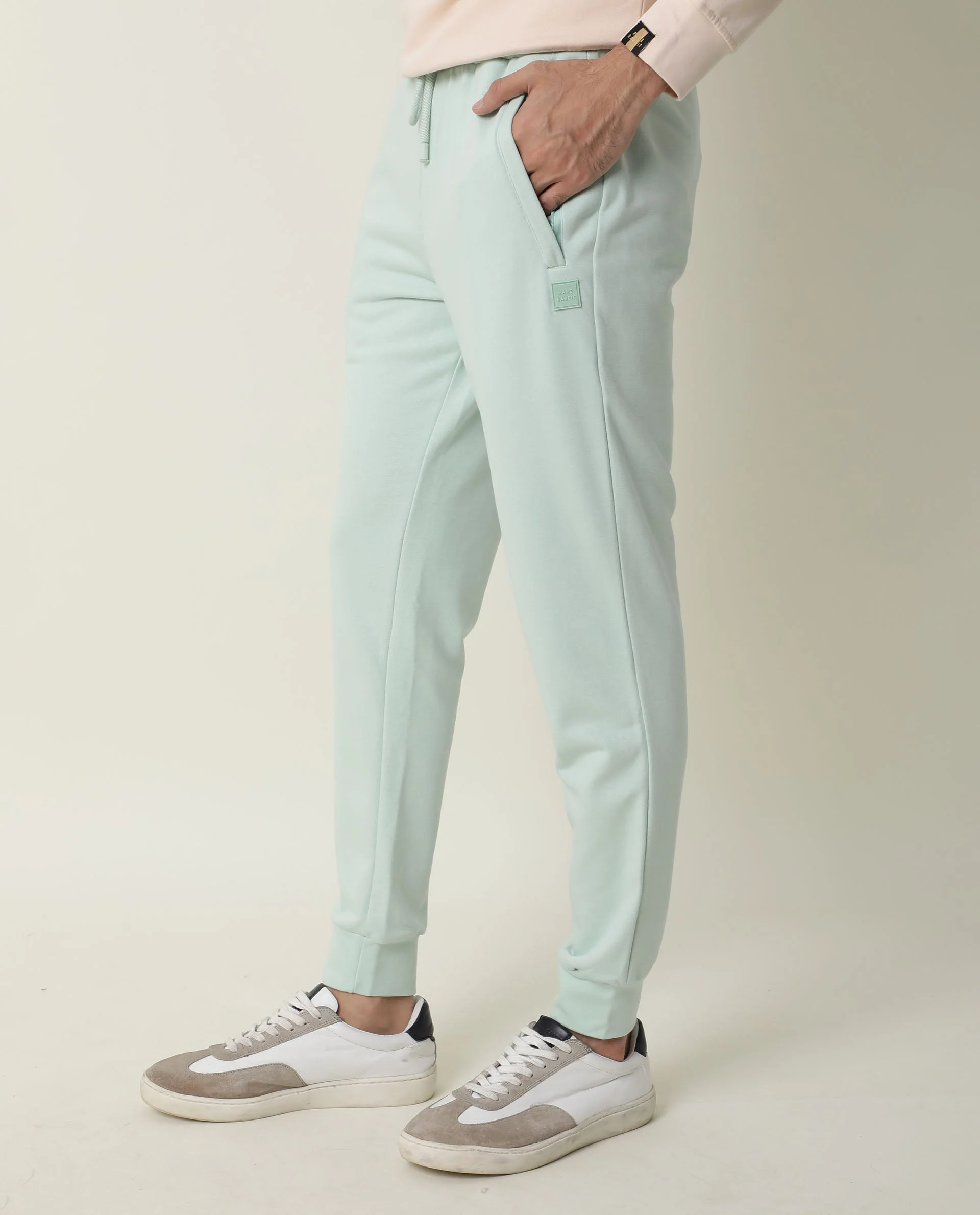 Rare Rabbit Men's Arvon Green Cotton Plain Slim Fit Joggers - Image 4