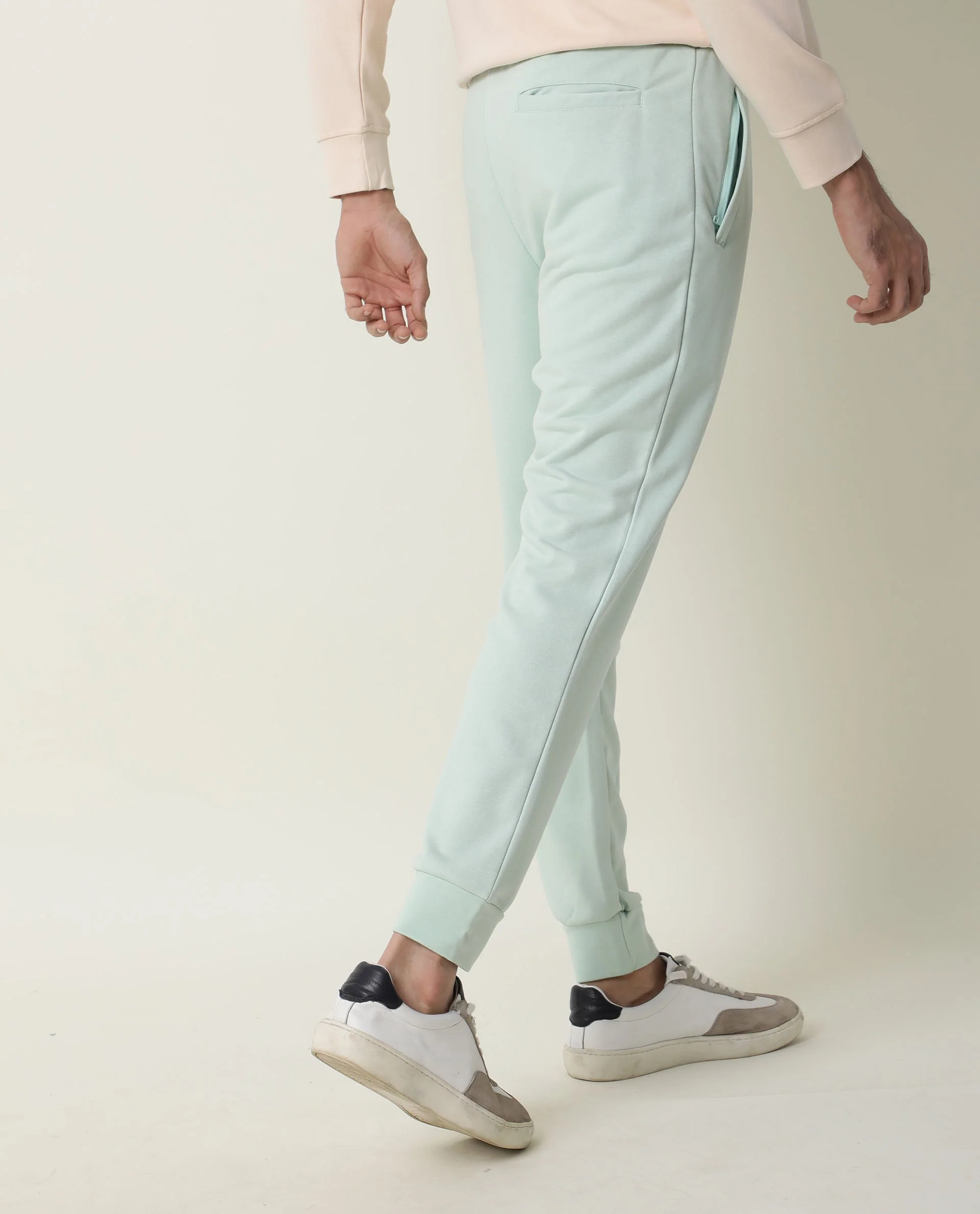Rare Rabbit Men's Arvon Green Cotton Plain Slim Fit Joggers - Image 6