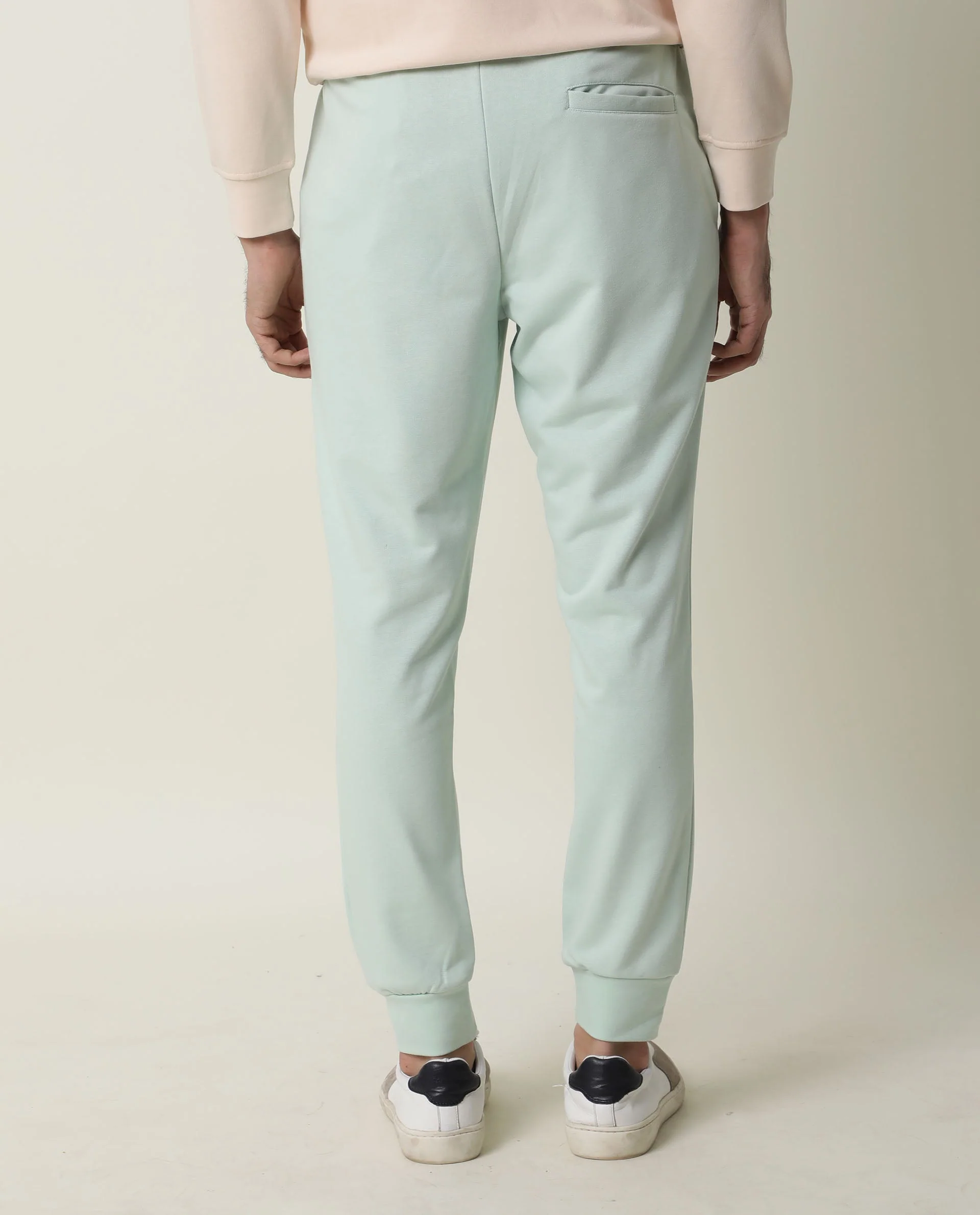 Rare Rabbit Men's Arvon Green Cotton Plain Slim Fit Joggers - Image 7