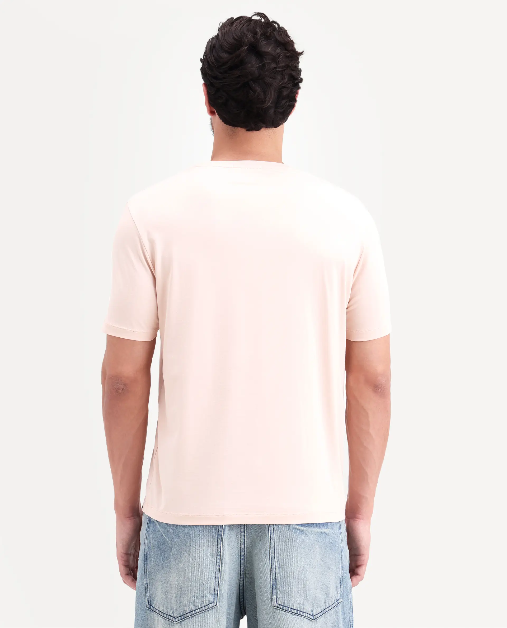 Rare Rabbit Men's Ary Pastel Peach Cotton Blend Fabric Half Sleeve Crew Neck Regular Fit Graphic Print T-Shirt - Image 7