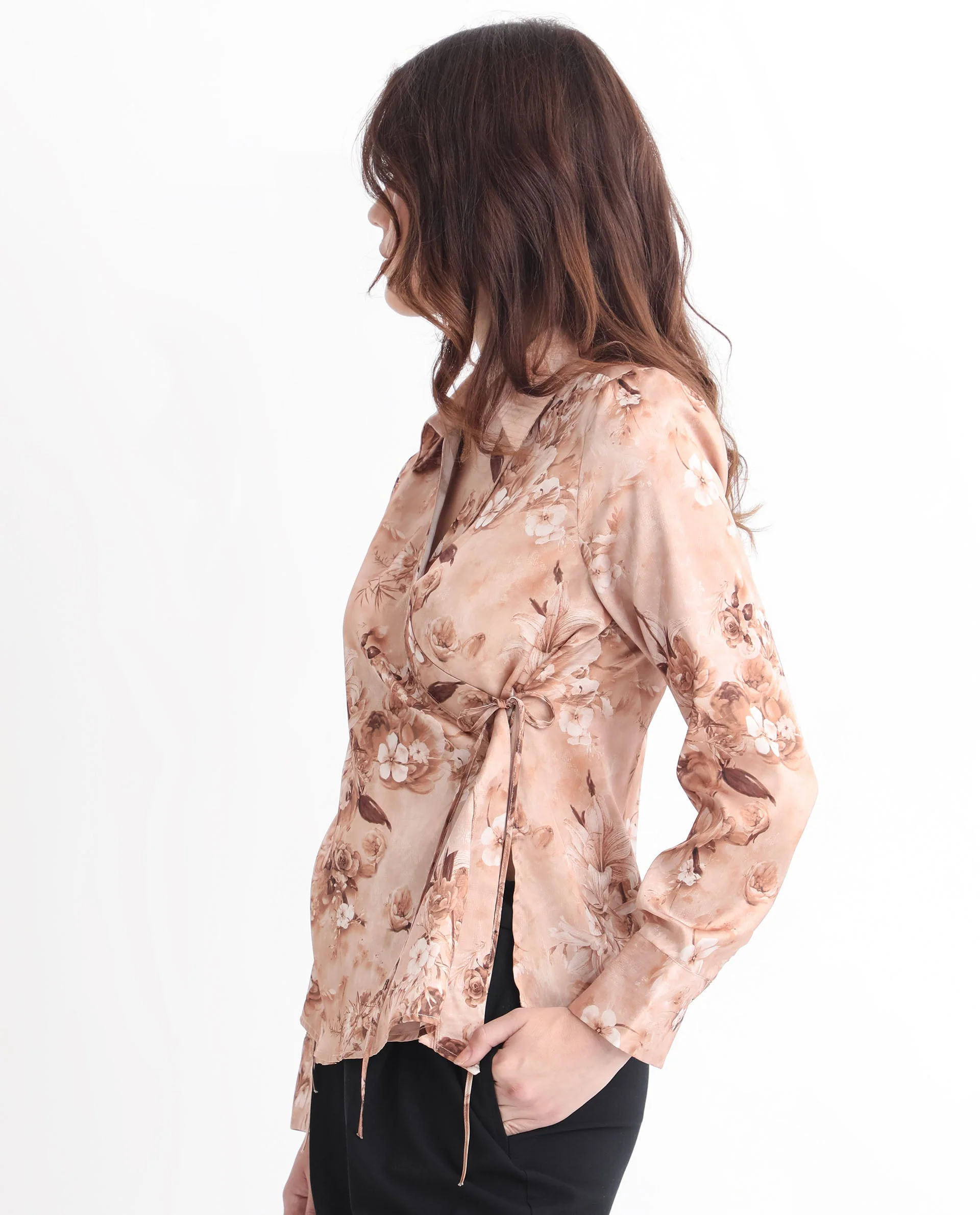 Rareism Women's Arzoo Dusky Beige Polyester Drop Collar Floral Print Regular Fit Top - Image 2