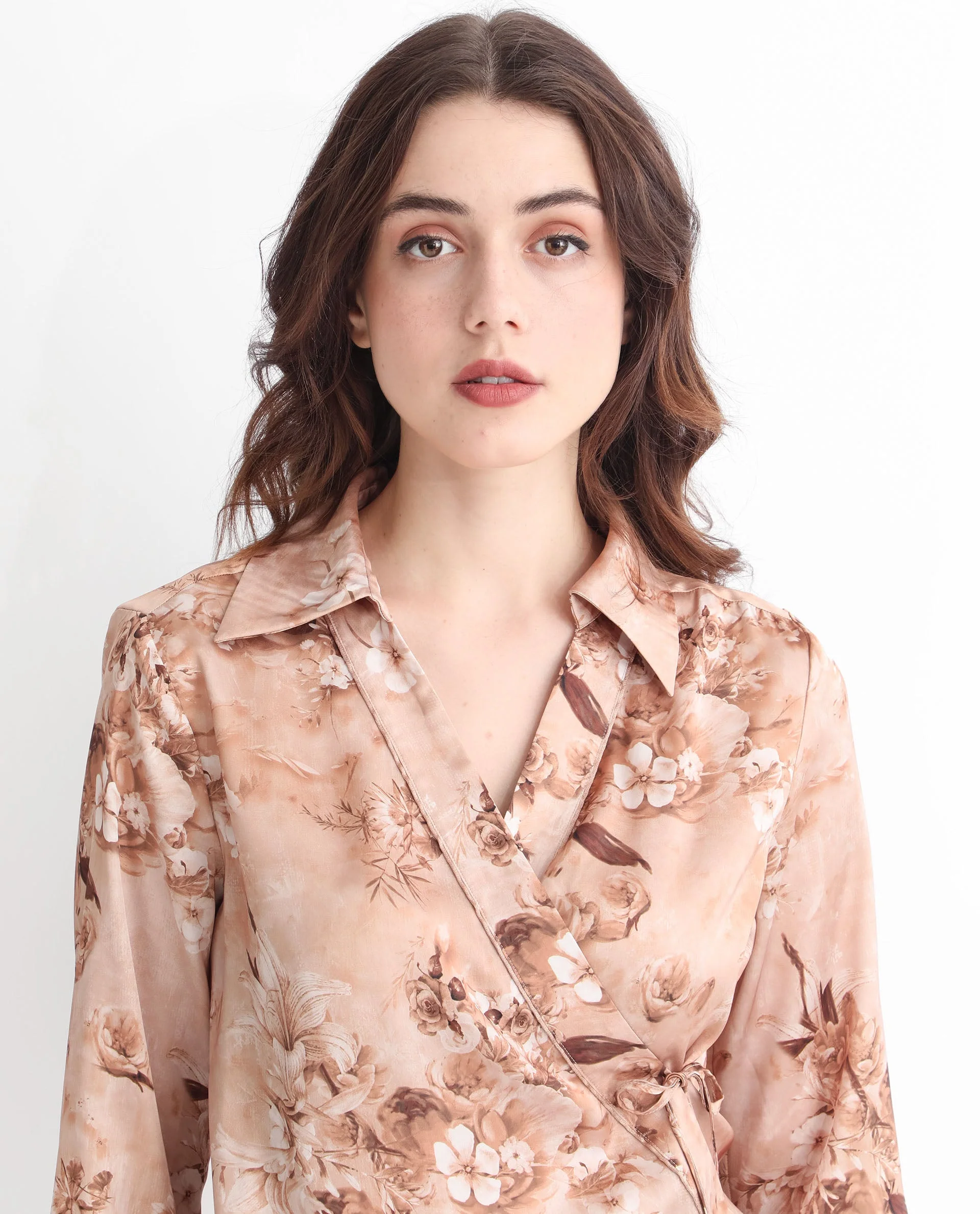 Rareism Women's Arzoo Dusky Beige Polyester Drop Collar Floral Print Regular Fit Top - Image 4
