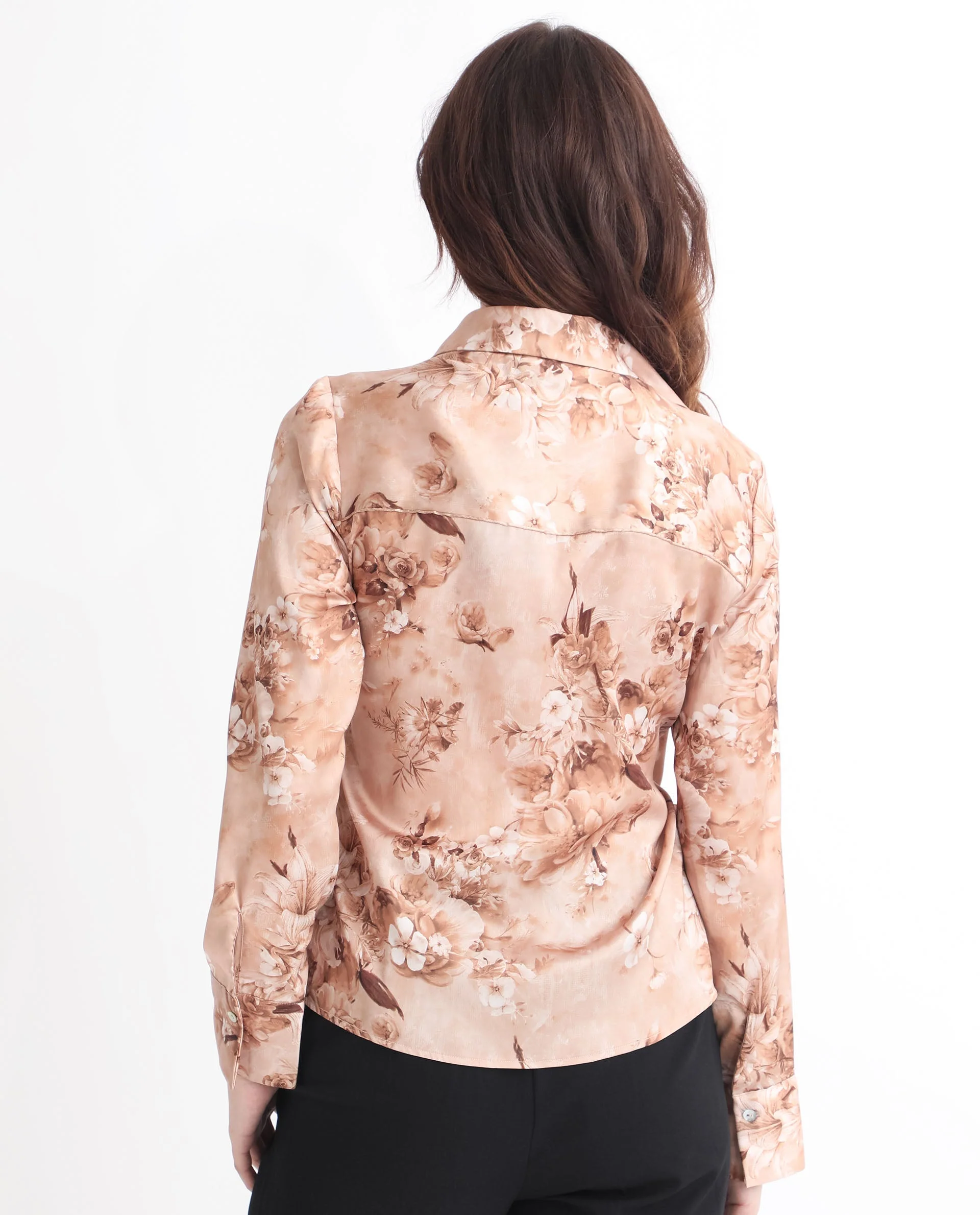 Rareism Women's Arzoo Dusky Beige Polyester Drop Collar Floral Print Regular Fit Top - Image 8