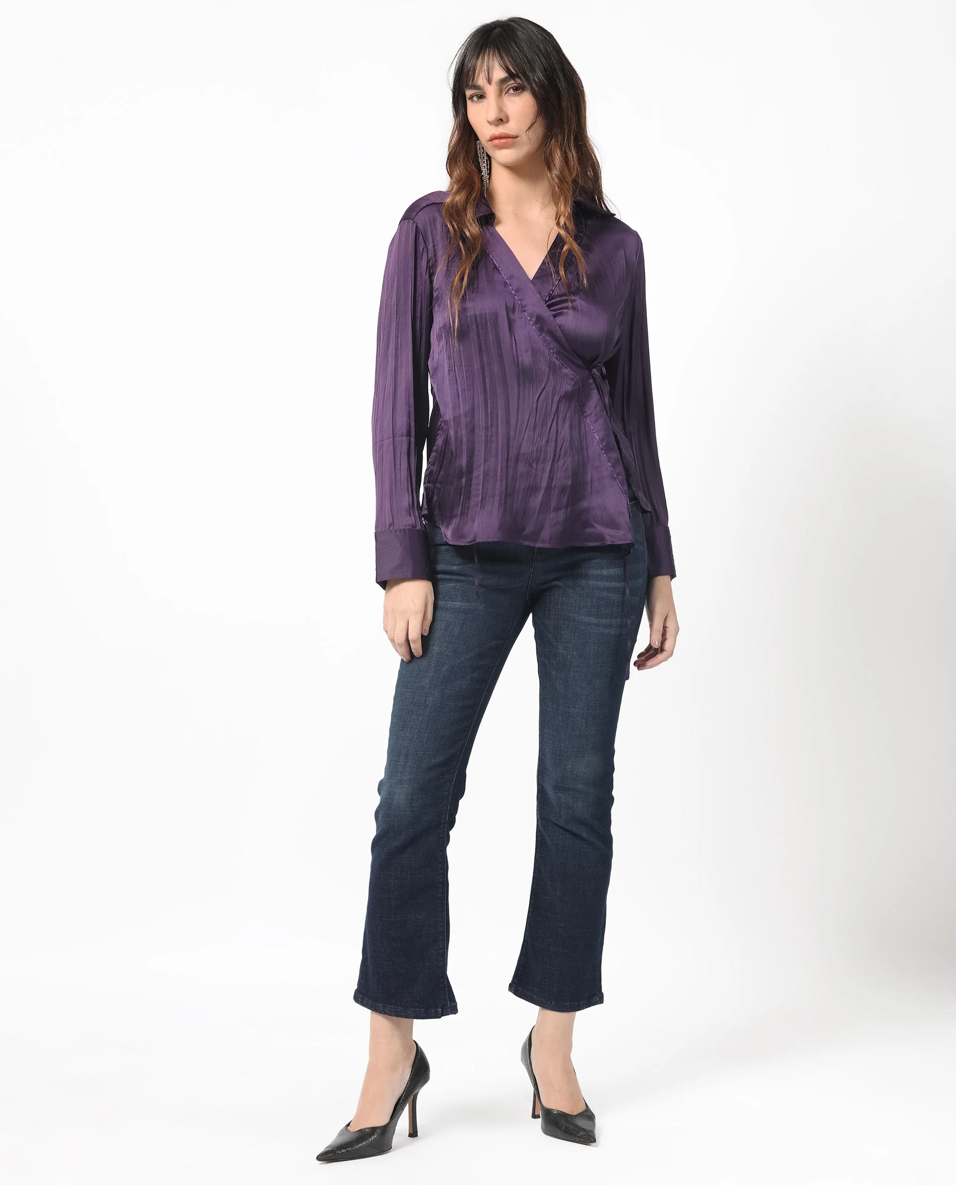 Rareism Women's Arzoo Purple Polyester Drop Collar Plain Regular Fit Top - Image 2