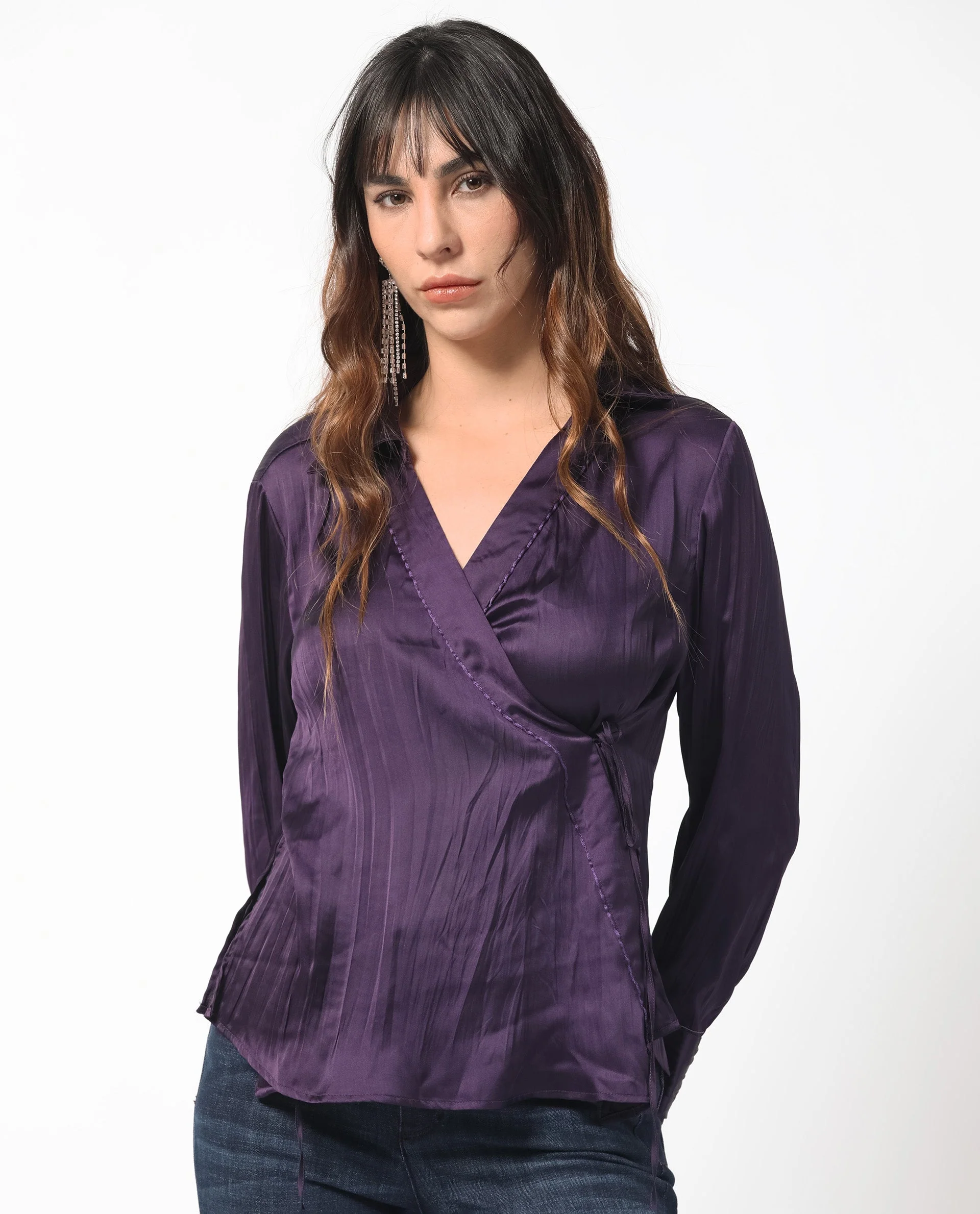 Rareism Women's Arzoo Purple Polyester Drop Collar Plain Regular Fit Top - Image 4