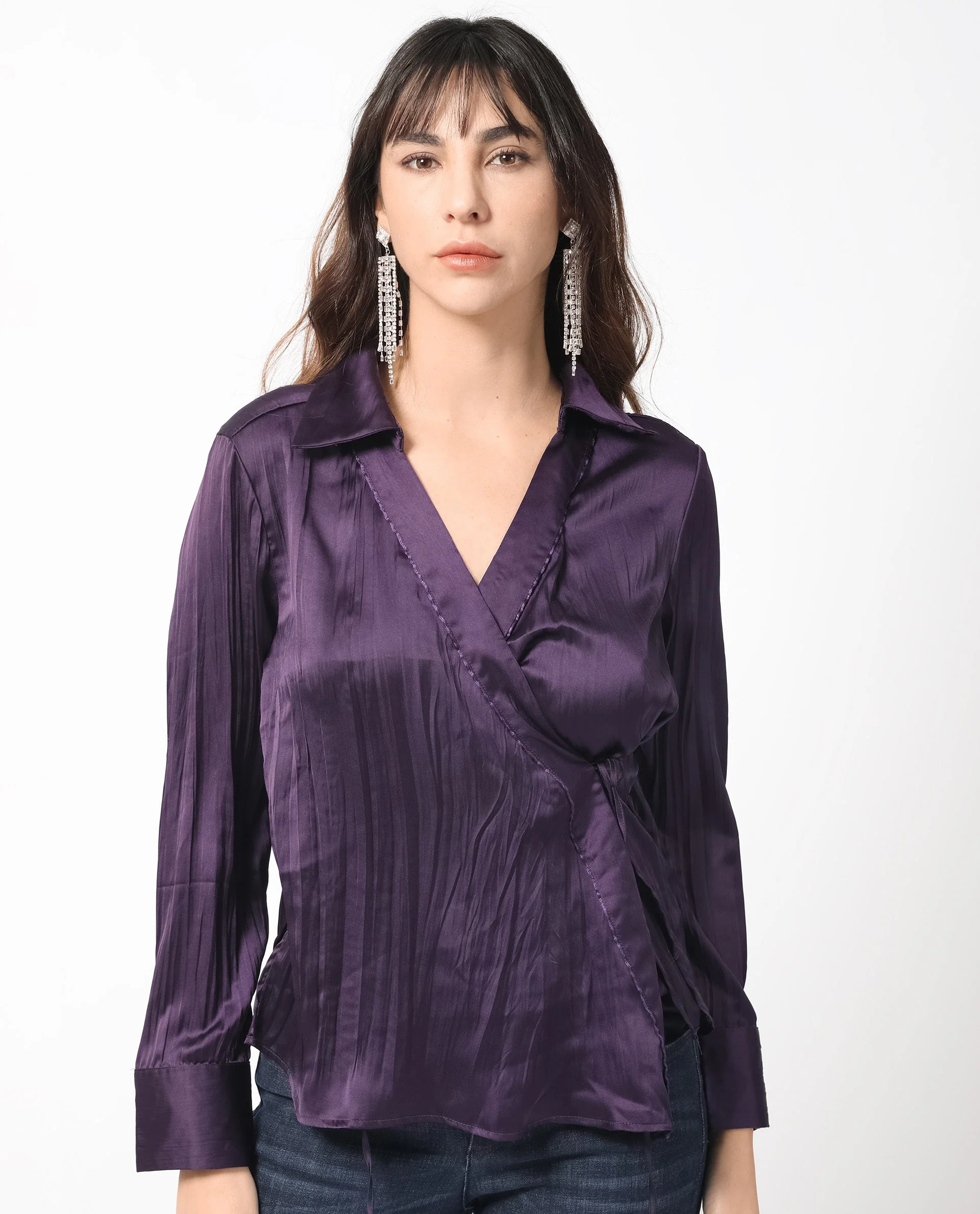 Rareism Women's Arzoo Purple Polyester Drop Collar Plain Regular Fit Top - Image 6