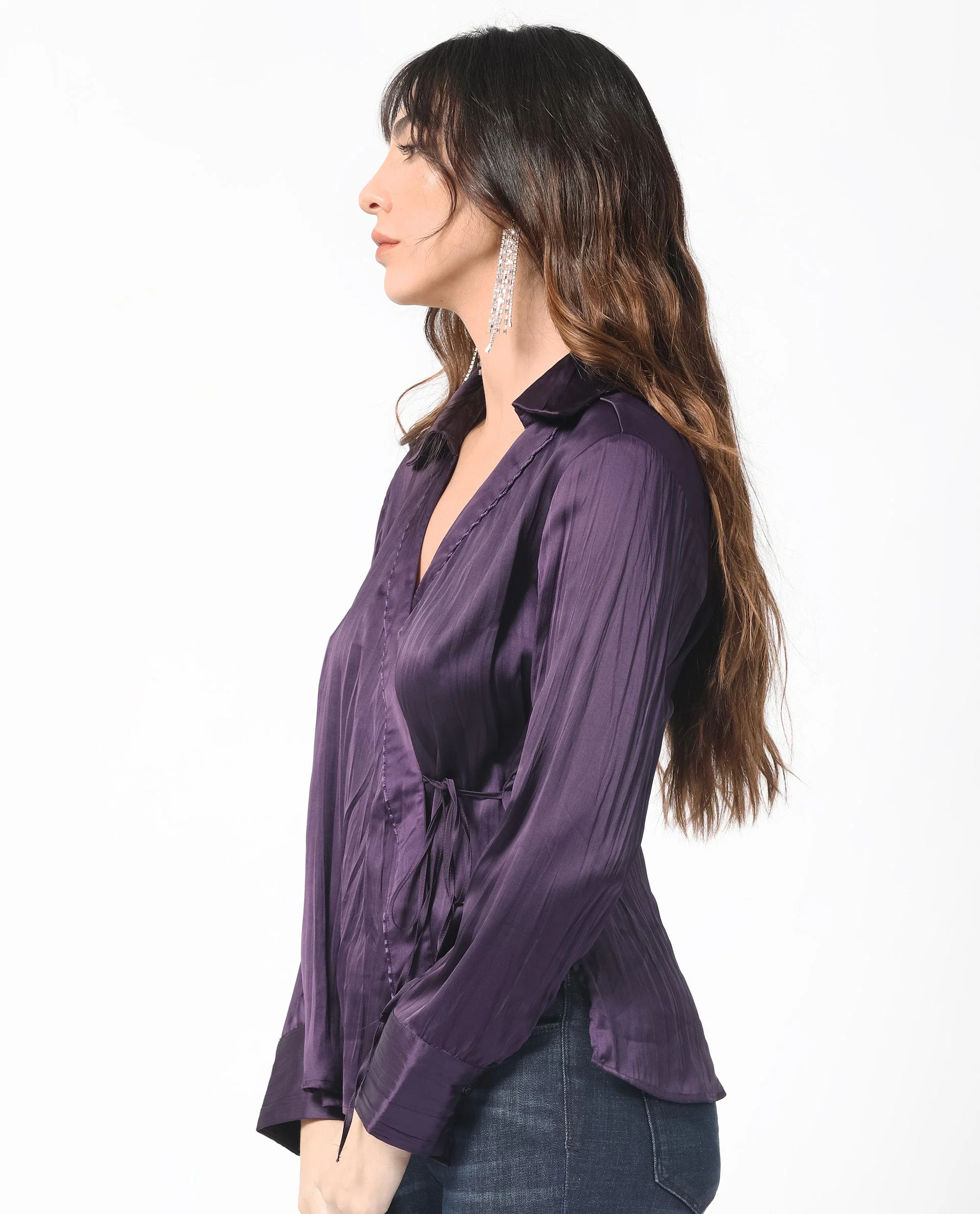 Rareism Women's Arzoo Purple Polyester Drop Collar Plain Regular Fit Top - Image 8
