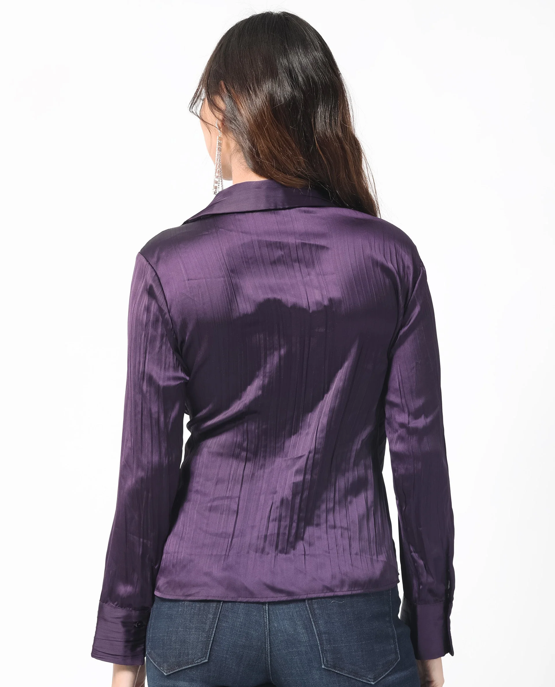 Rareism Women's Arzoo Purple Polyester Drop Collar Plain Regular Fit Top - Image 9