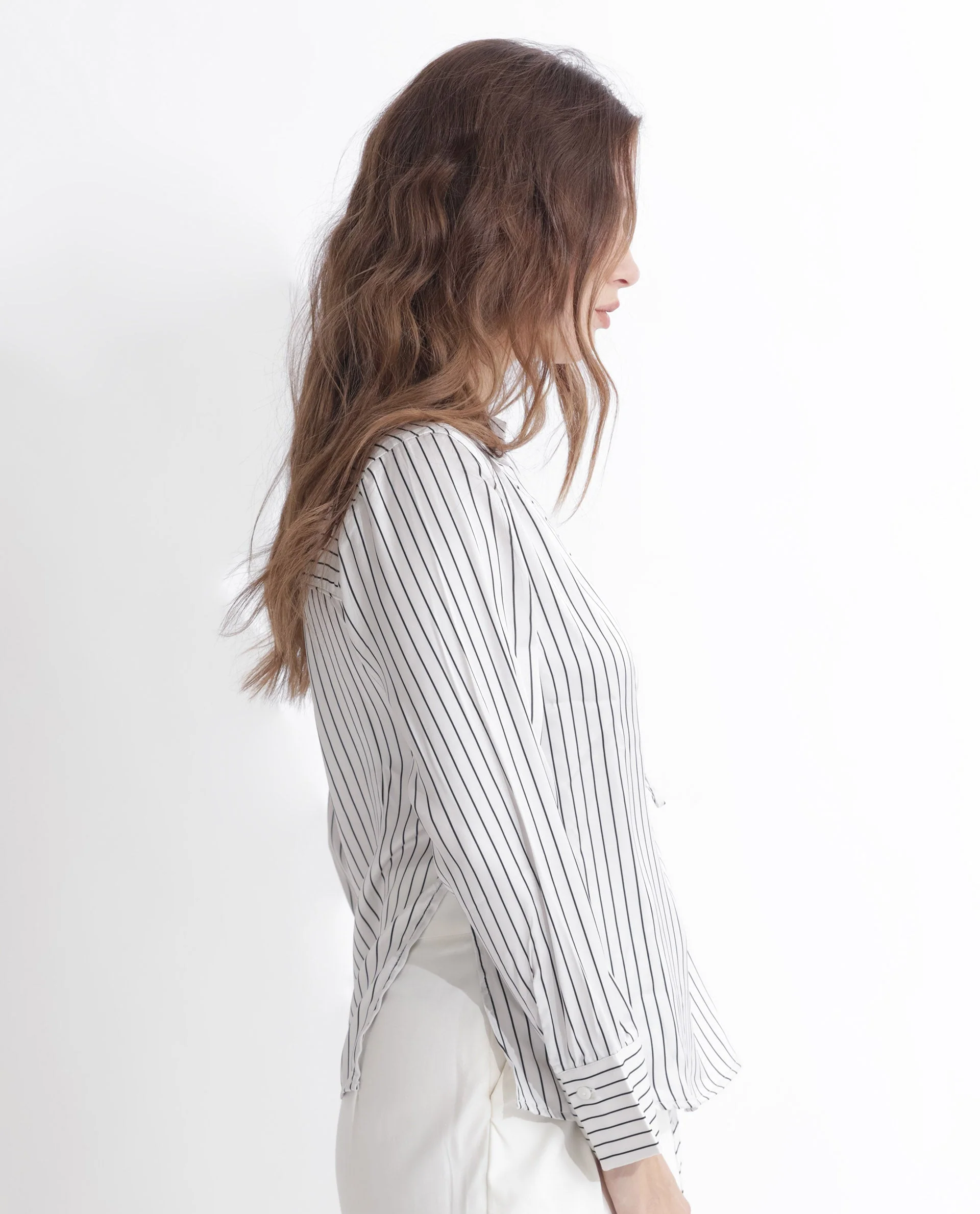 Rareism Women's Arzoo White Polyester Johnny Collar Striped Regular Fit Top - Image 13
