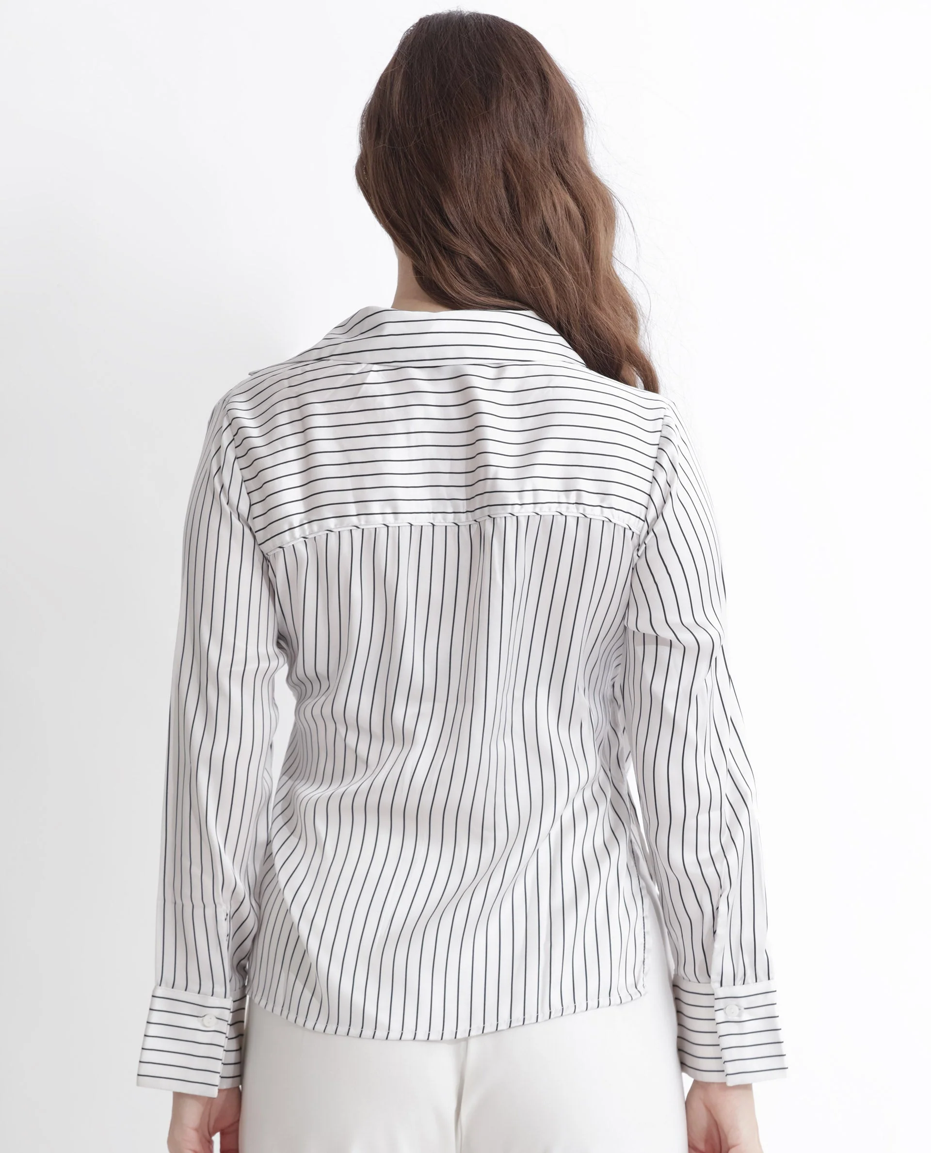 Rareism Women's Arzoo White Polyester Johnny Collar Striped Regular Fit Top - Image 14
