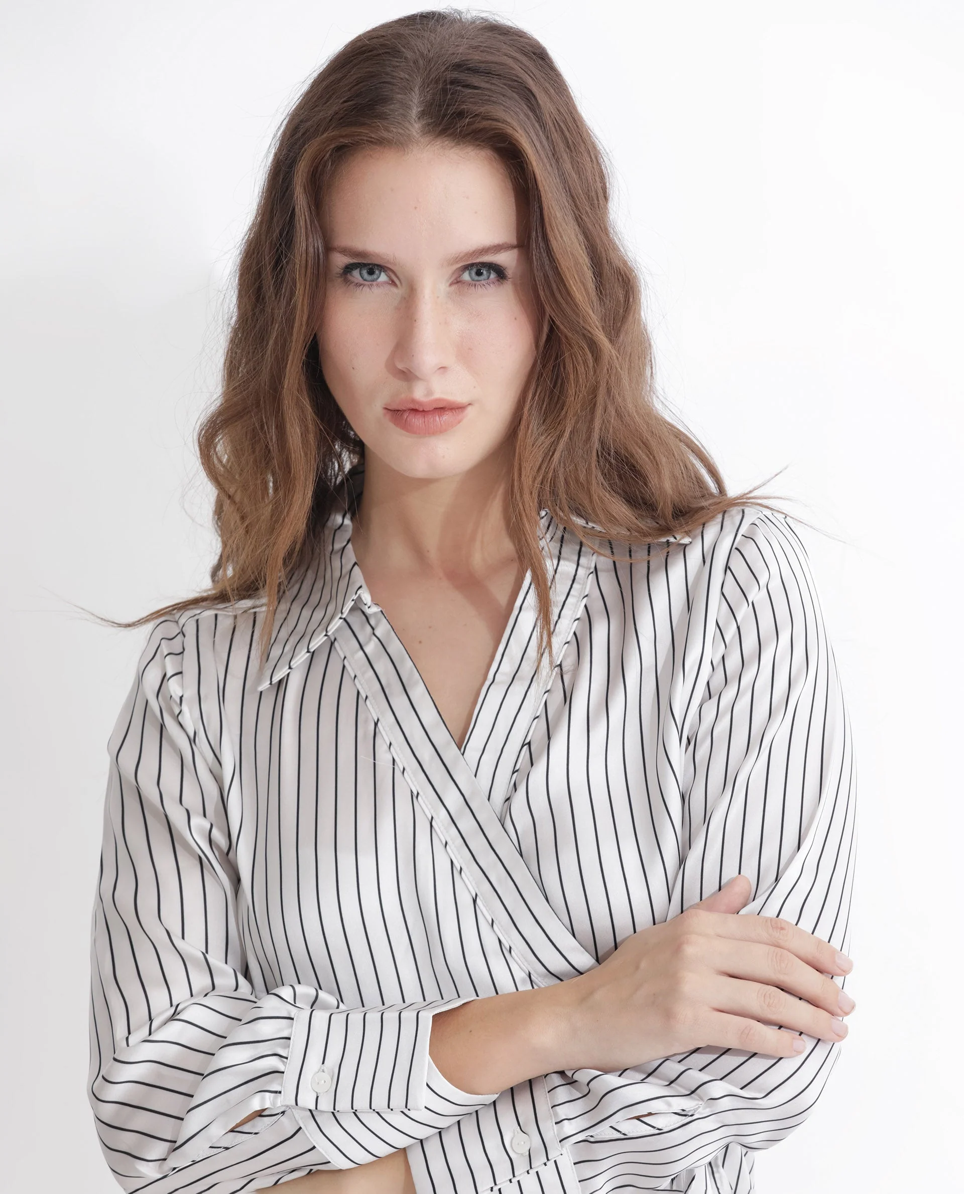 Rareism Women's Arzoo White Polyester Johnny Collar Striped Regular Fit Top - Image 5