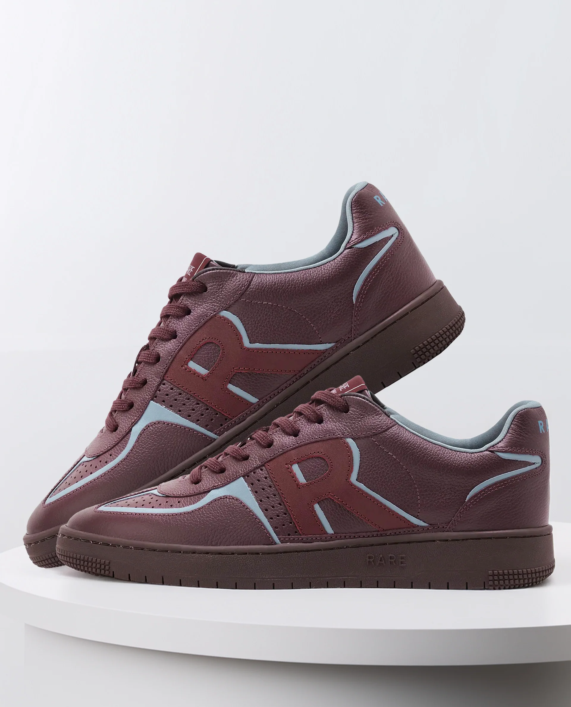 Rare Rabbit Men Ascend Burgundy Dual Tone Genuine Leather Lace-Up Low Top Sneaker Shoes - Image 2