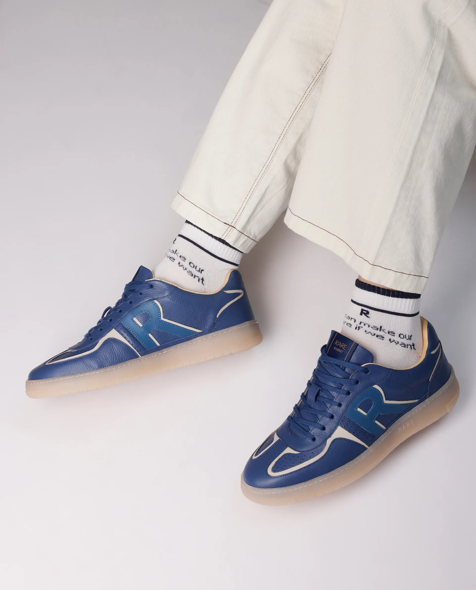 Rare Rabbit Men Ascend Navy Dual Tone Genuine Leather Lace-Up Low Top Sneaker Shoes - Image 2