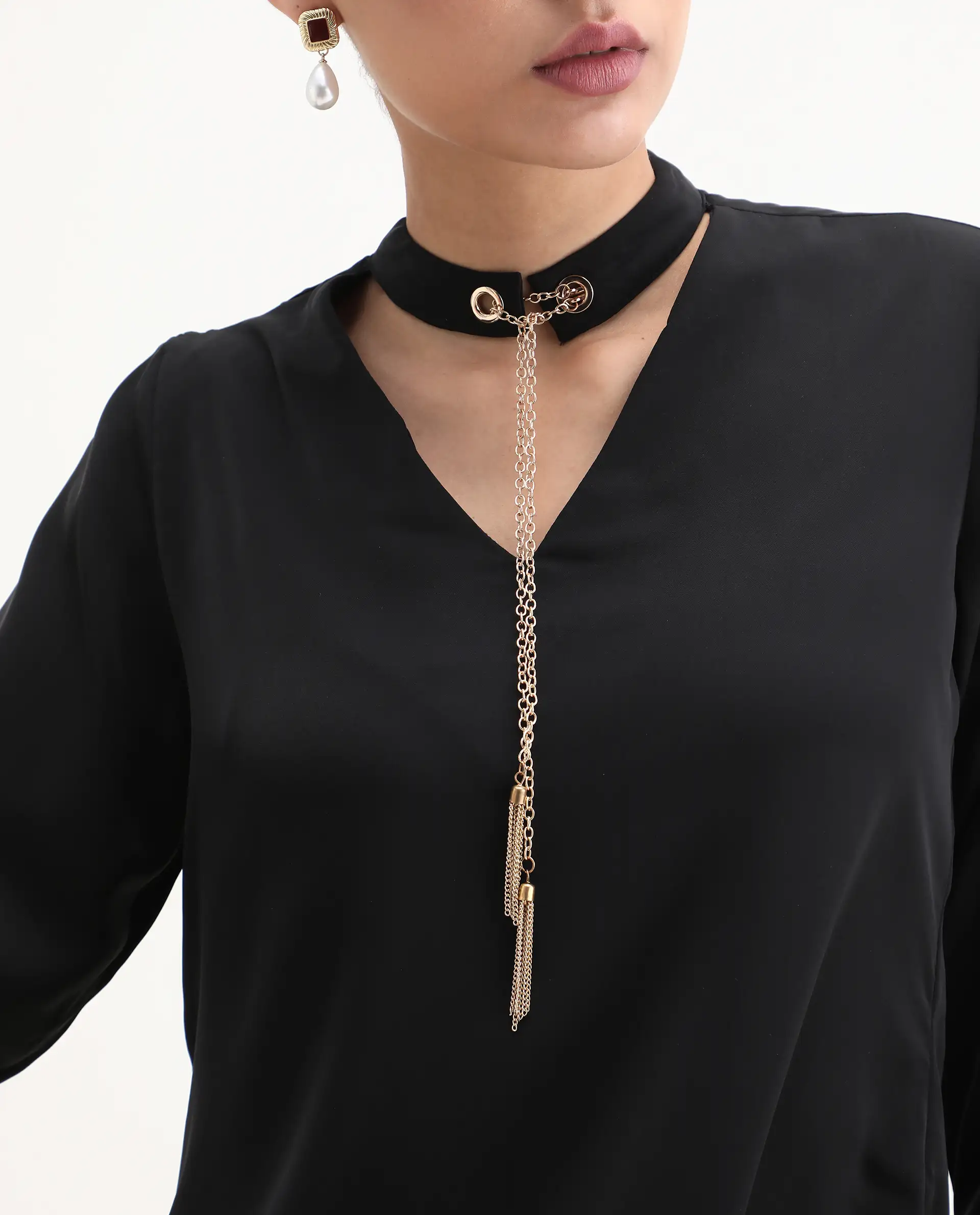 Rareism Women's Ascom Black Milestone V-Neck Plain Cuffed Sleeve Regular Fit Top - Image 3