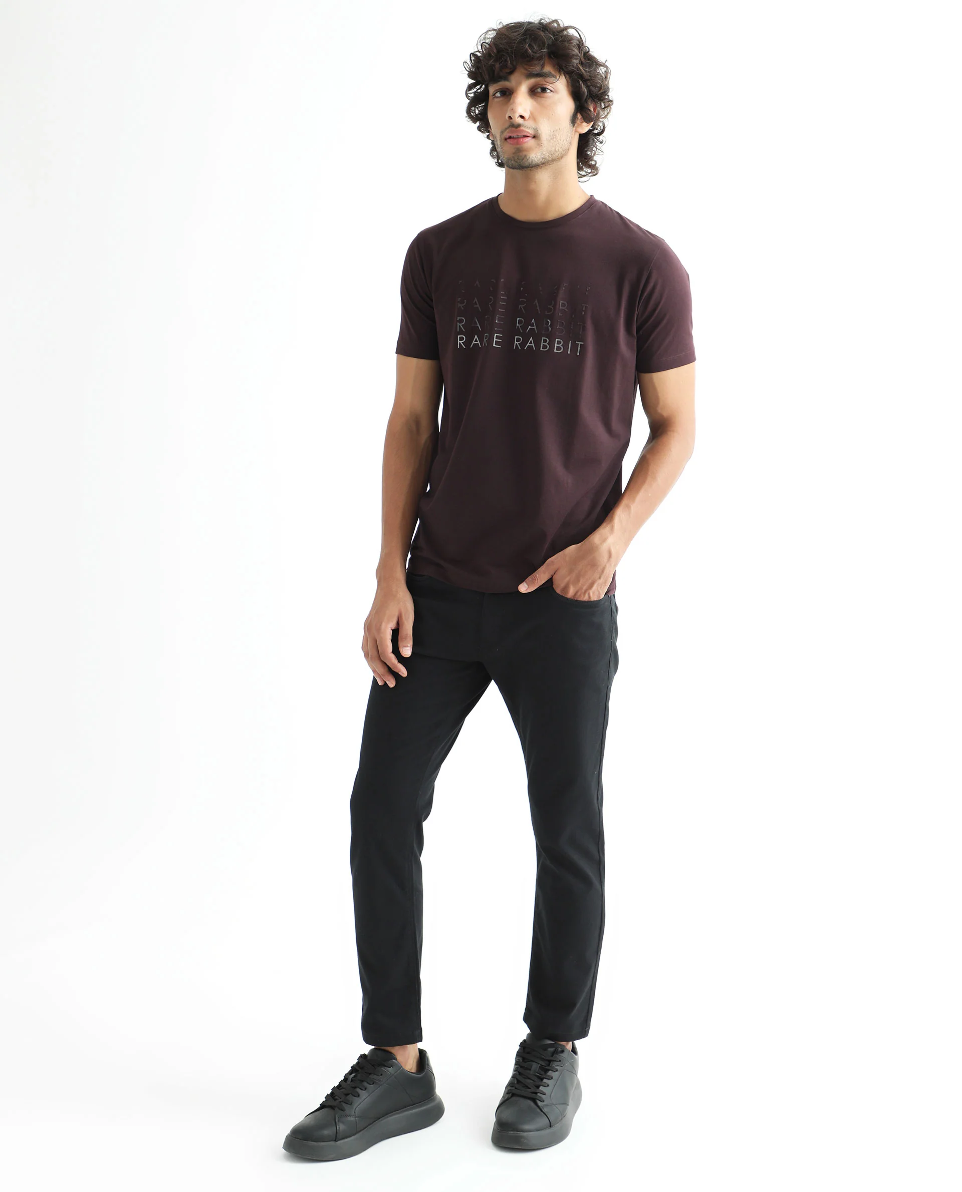Rare Rabbit Men's Asi Maroon Cotton Graphic Print Slim Fit Half Sleeve Crew Neck T-Shirt - Image 3