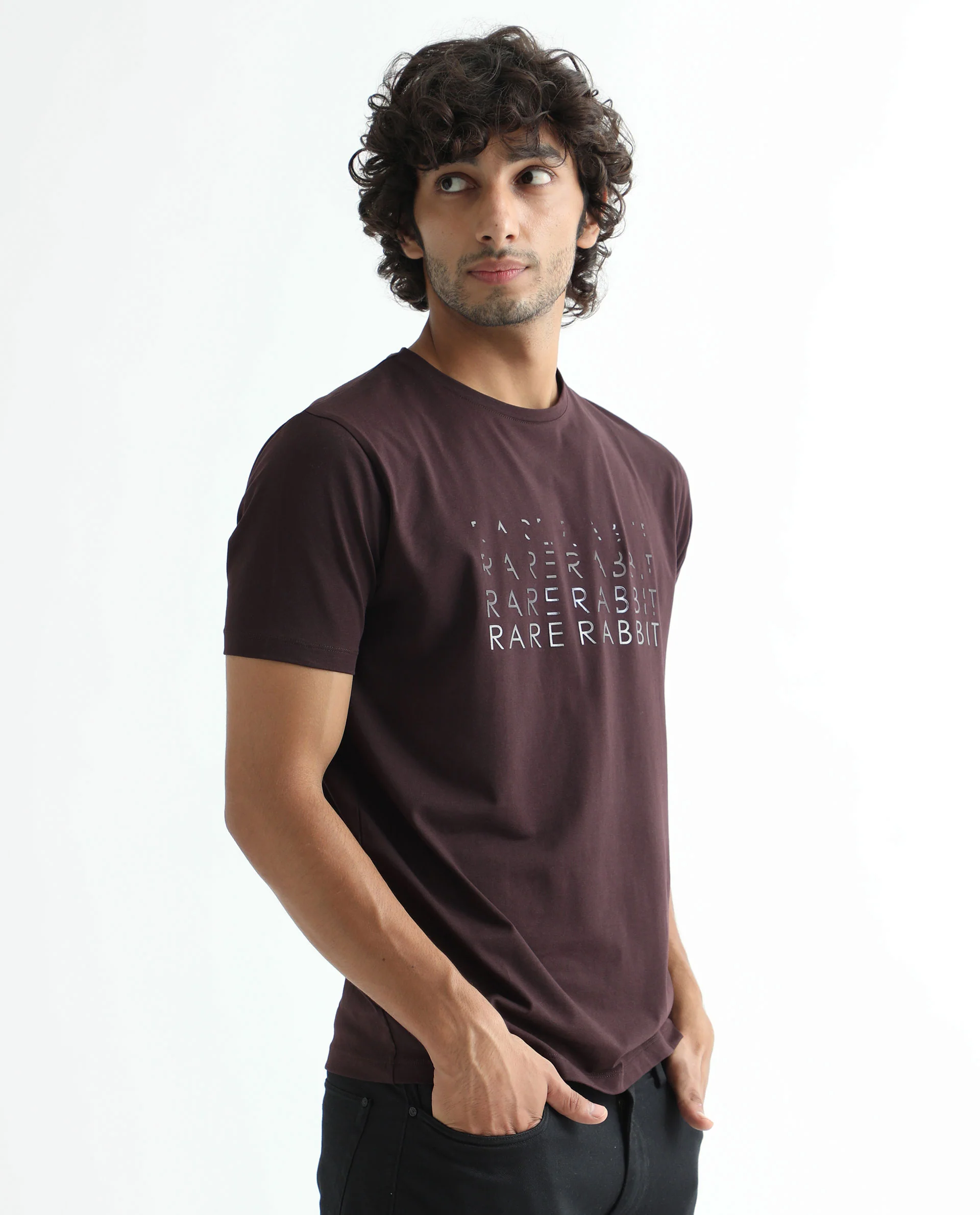 Rare Rabbit Men's Asi Maroon Cotton Graphic Print Slim Fit Half Sleeve Crew Neck T-Shirt - Image 4