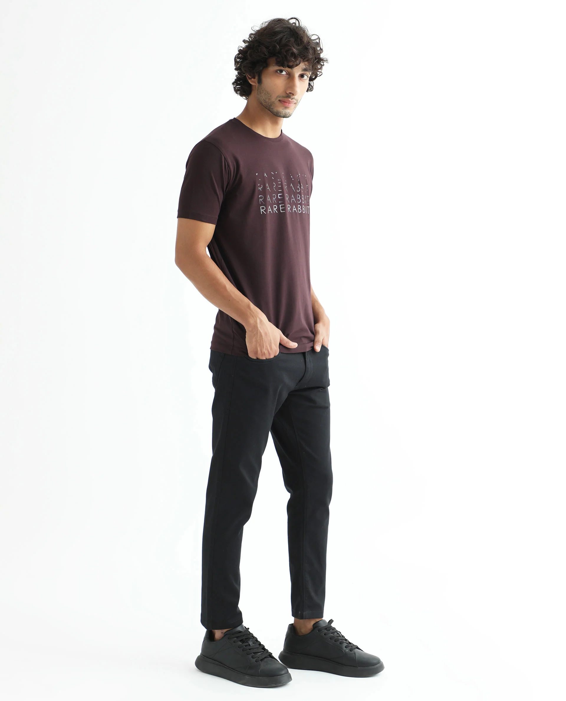 Rare Rabbit Men's Asi Maroon Cotton Graphic Print Slim Fit Half Sleeve Crew Neck T-Shirt - Image 6