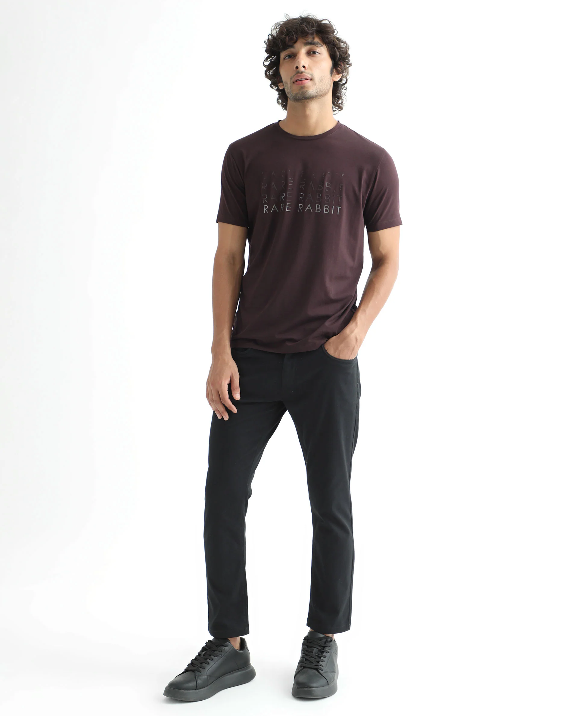 Rare Rabbit Men's Asi Maroon Cotton Graphic Print Slim Fit Half Sleeve Crew Neck T-Shirt - Image 7