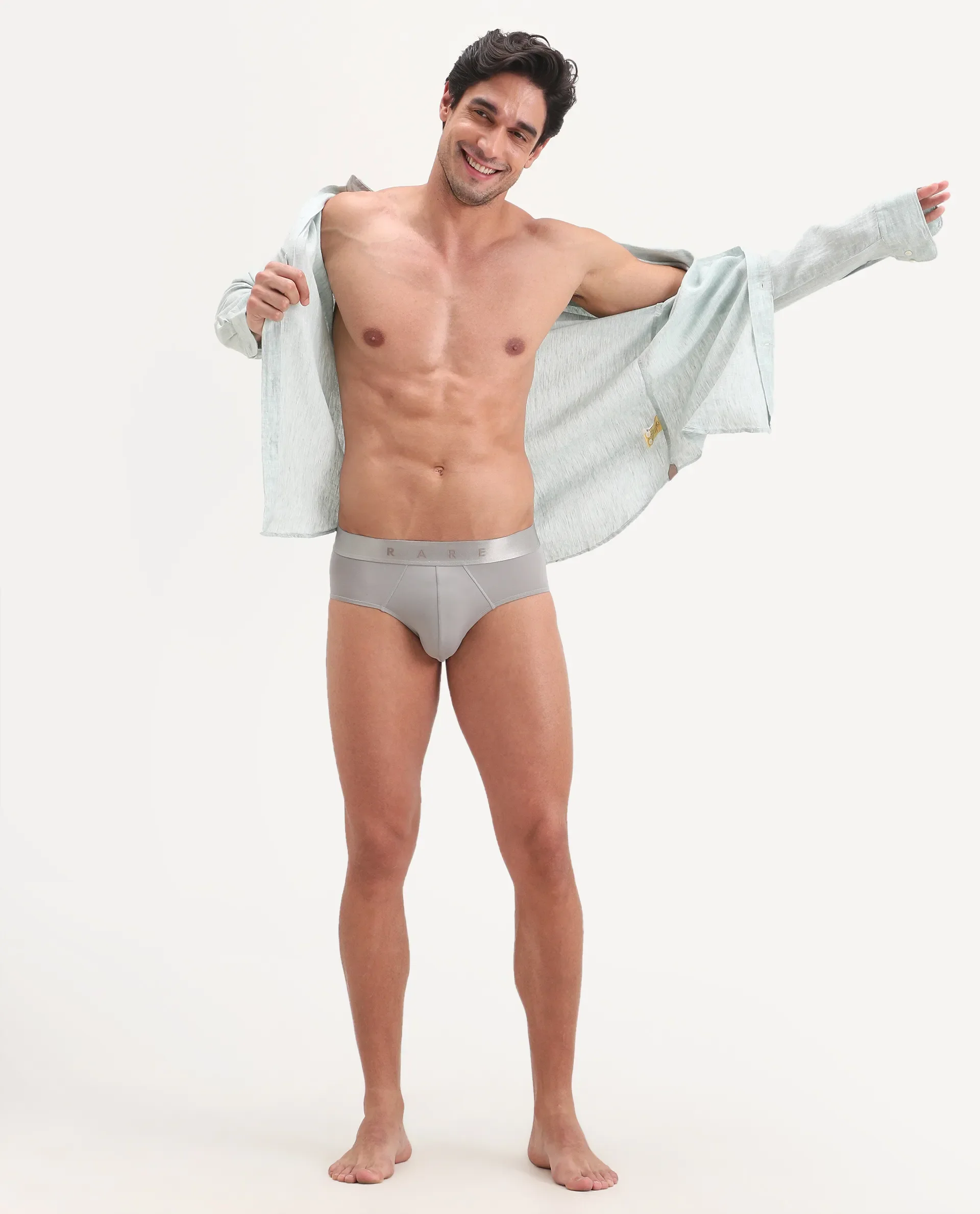 Rare Rabbit Men's Asit Grey Soft Nylon Blend Stretch Briefs - Image 3