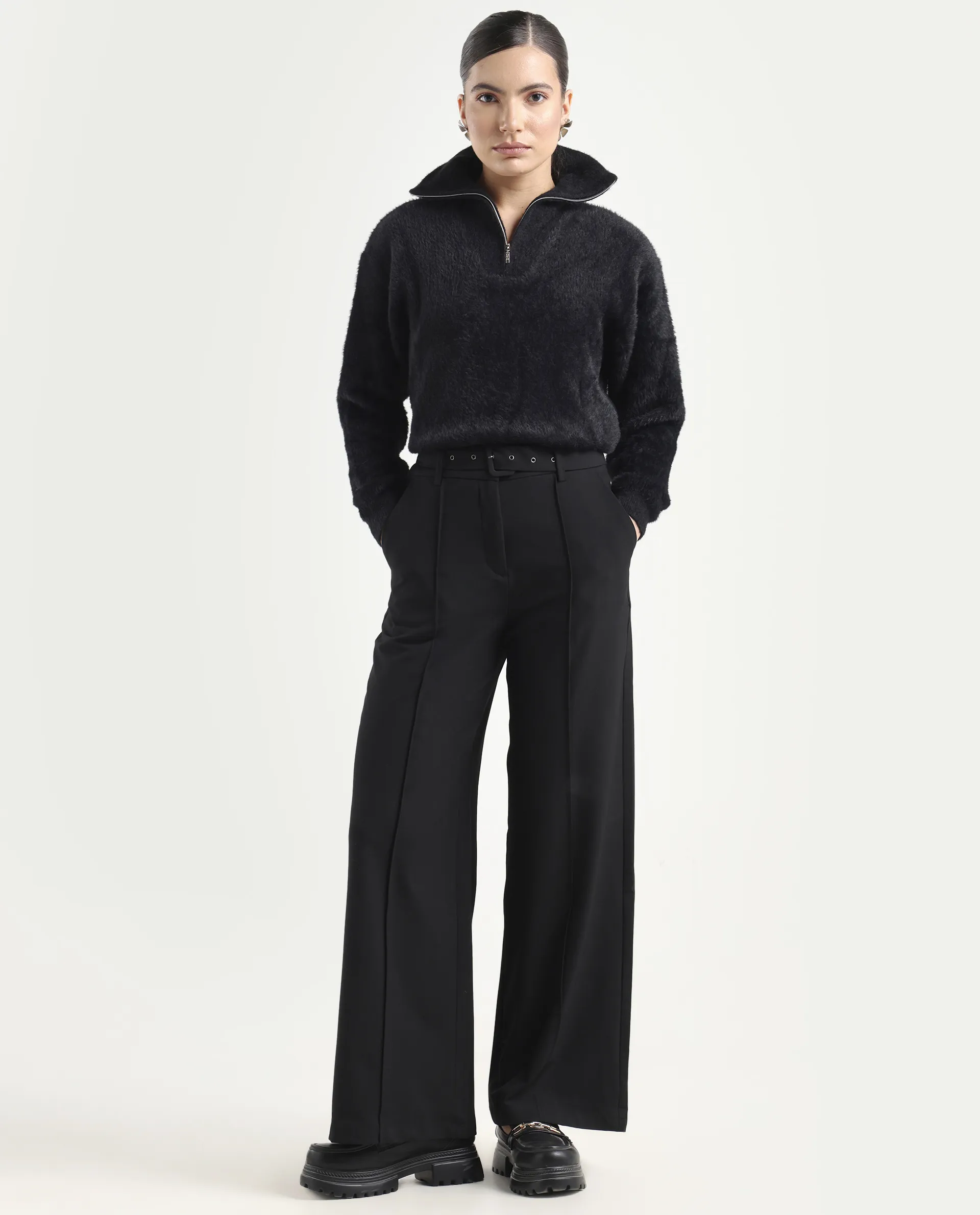 Rareism Women's Asser Black Nylon Blend High Neck Relaxed Fit Sweater - Image 2