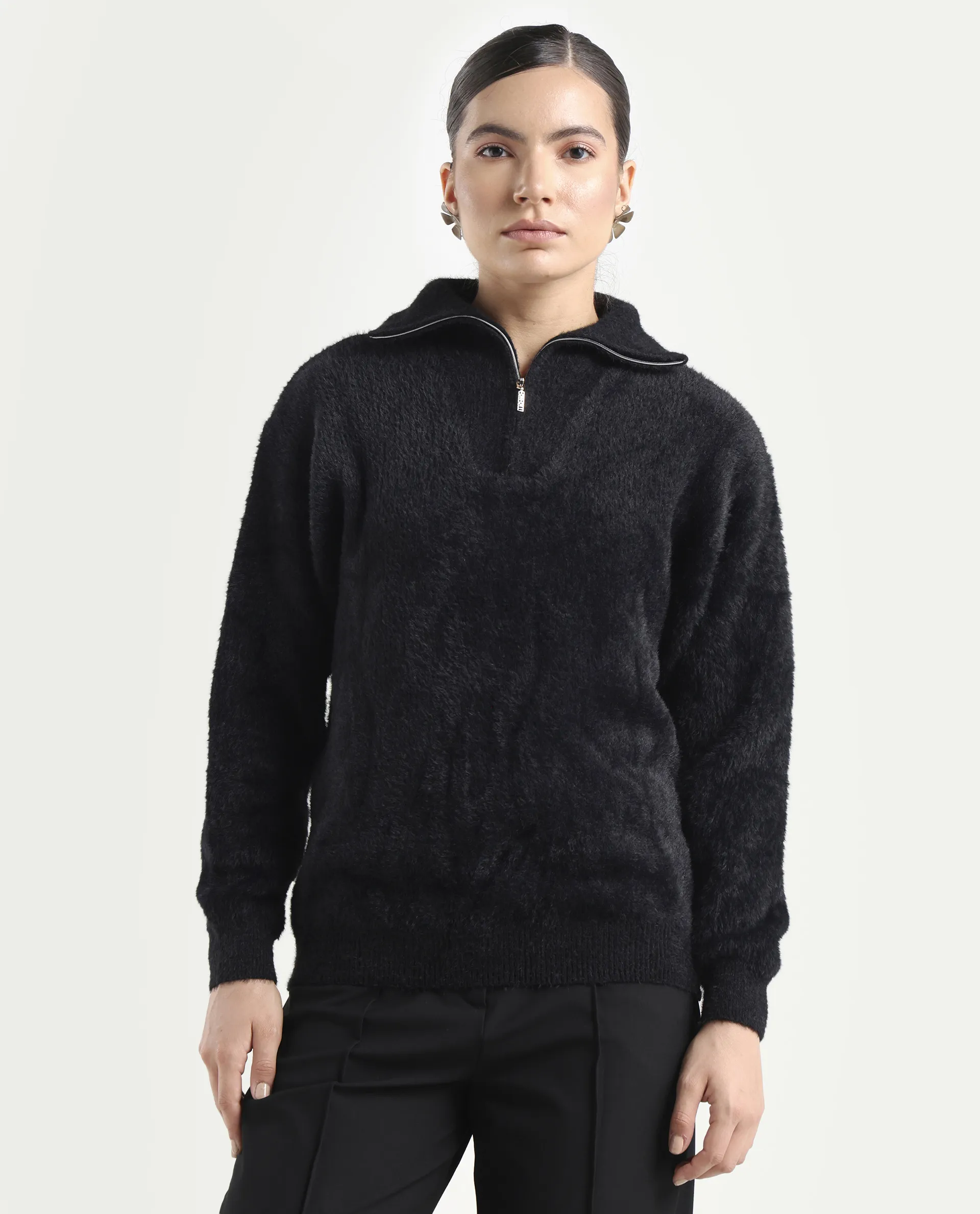 Rareism Women's Asser Black Nylon Blend High Neck Relaxed Fit Sweater - Image 3