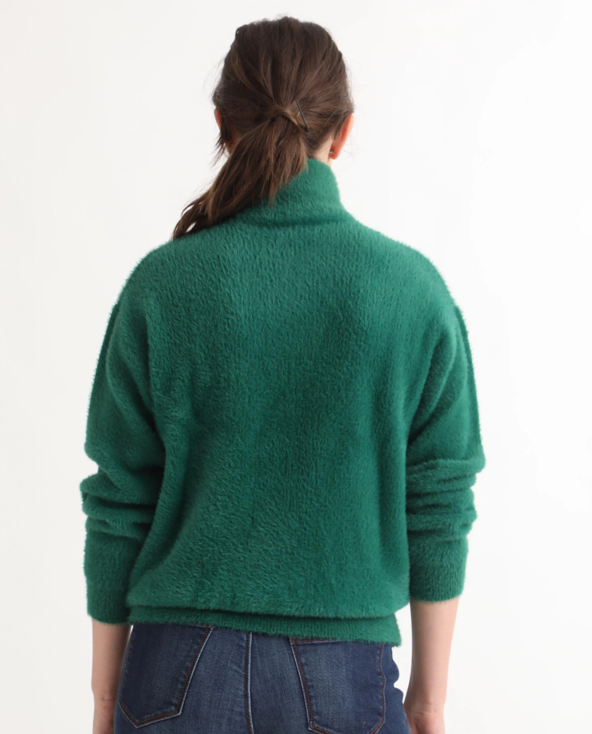 Rareism Women's Asser Green Nylon Drop Collar Plain Relaxed Fit Sweater - Image 15