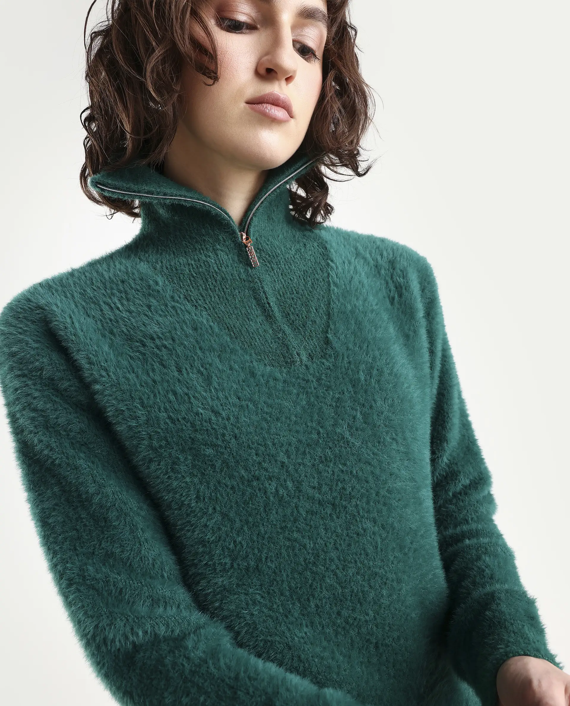 Rareism Women's Asser Green Polyester Blend High Neck Plain Relaxed Fit Sweater - Image 4