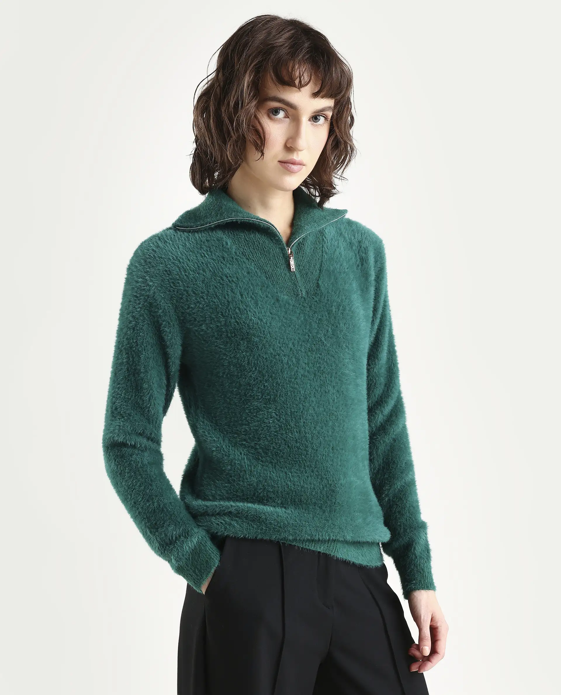 Rareism Women's Asser Green Polyester Blend High Neck Plain Relaxed Fit Sweater - Image 5