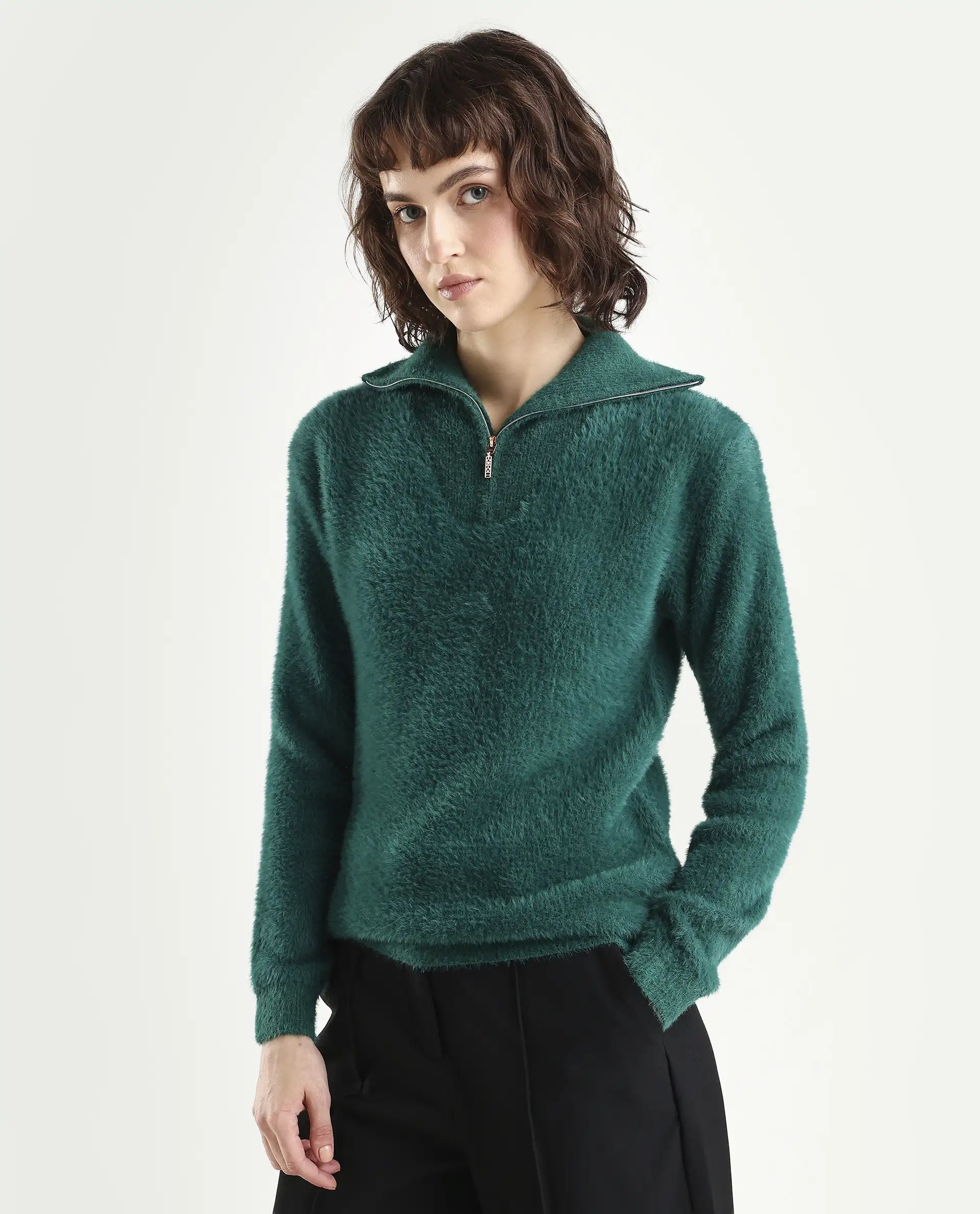 Rareism Women's Asser Green Polyester Blend High Neck Plain Relaxed Fit Sweater - Image 6