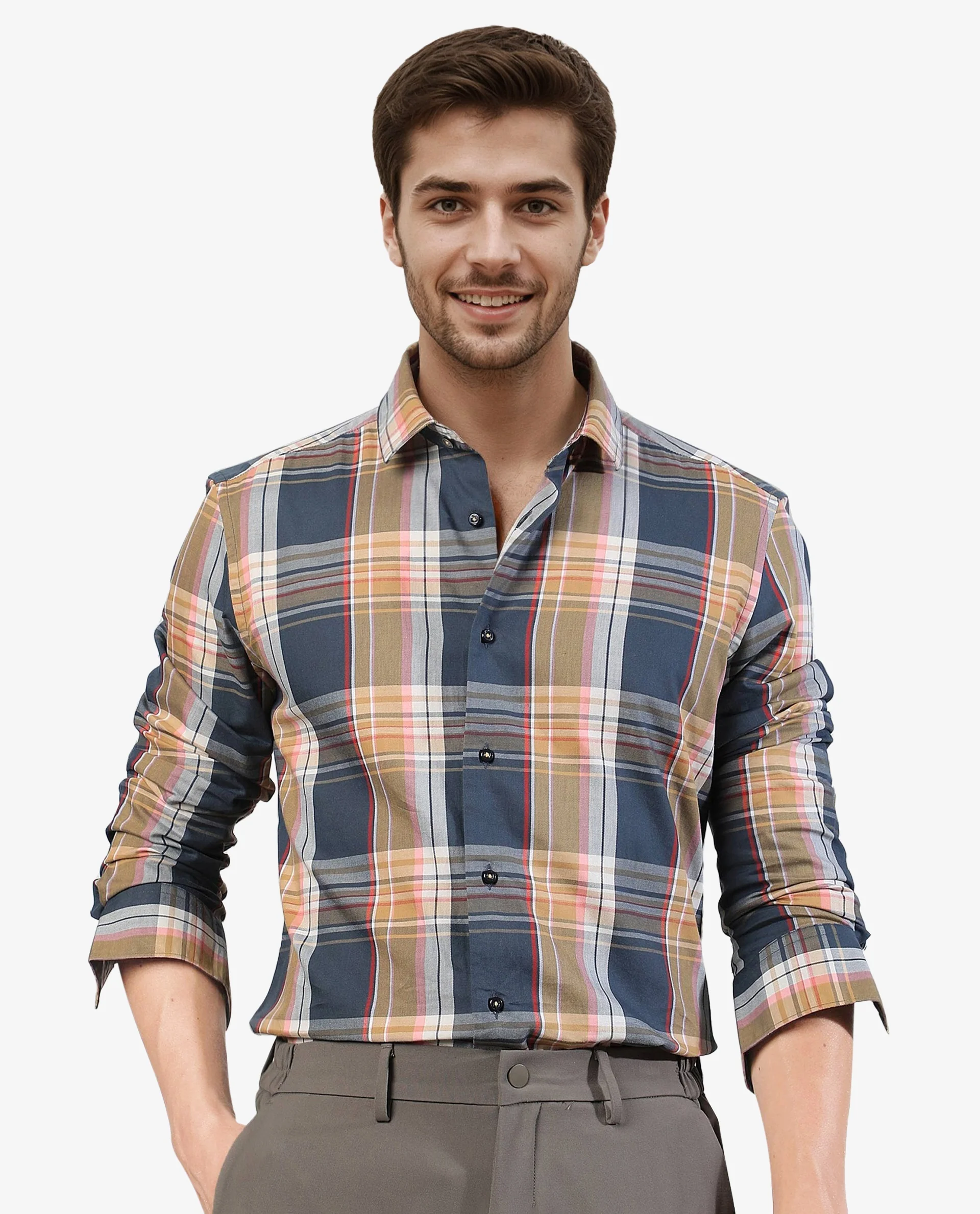 Rare Rabbit Men's Assis Olive Cotton Checked Print Tailored Fit Full Sleeve Collared Shirt