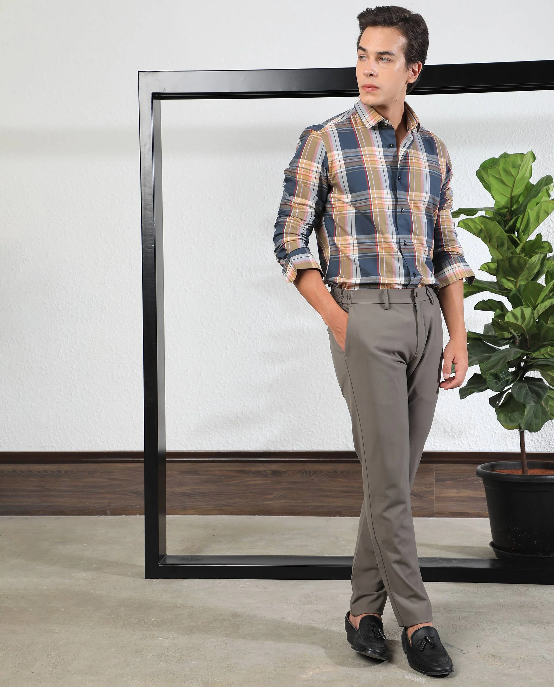 Rare Rabbit Men's Assis Olive Cotton Checked Print Tailored Fit Full Sleeve Collared Shirt - Image 10
