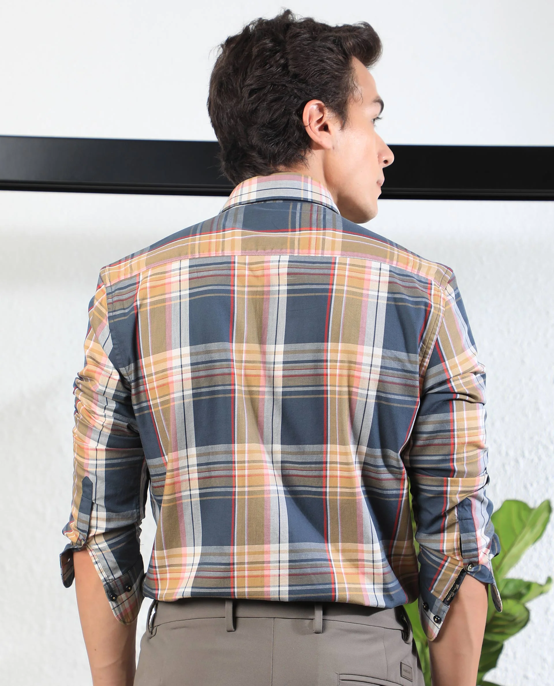 Rare Rabbit Men's Assis Olive Cotton Checked Print Tailored Fit Full Sleeve Collared Shirt - Image 11