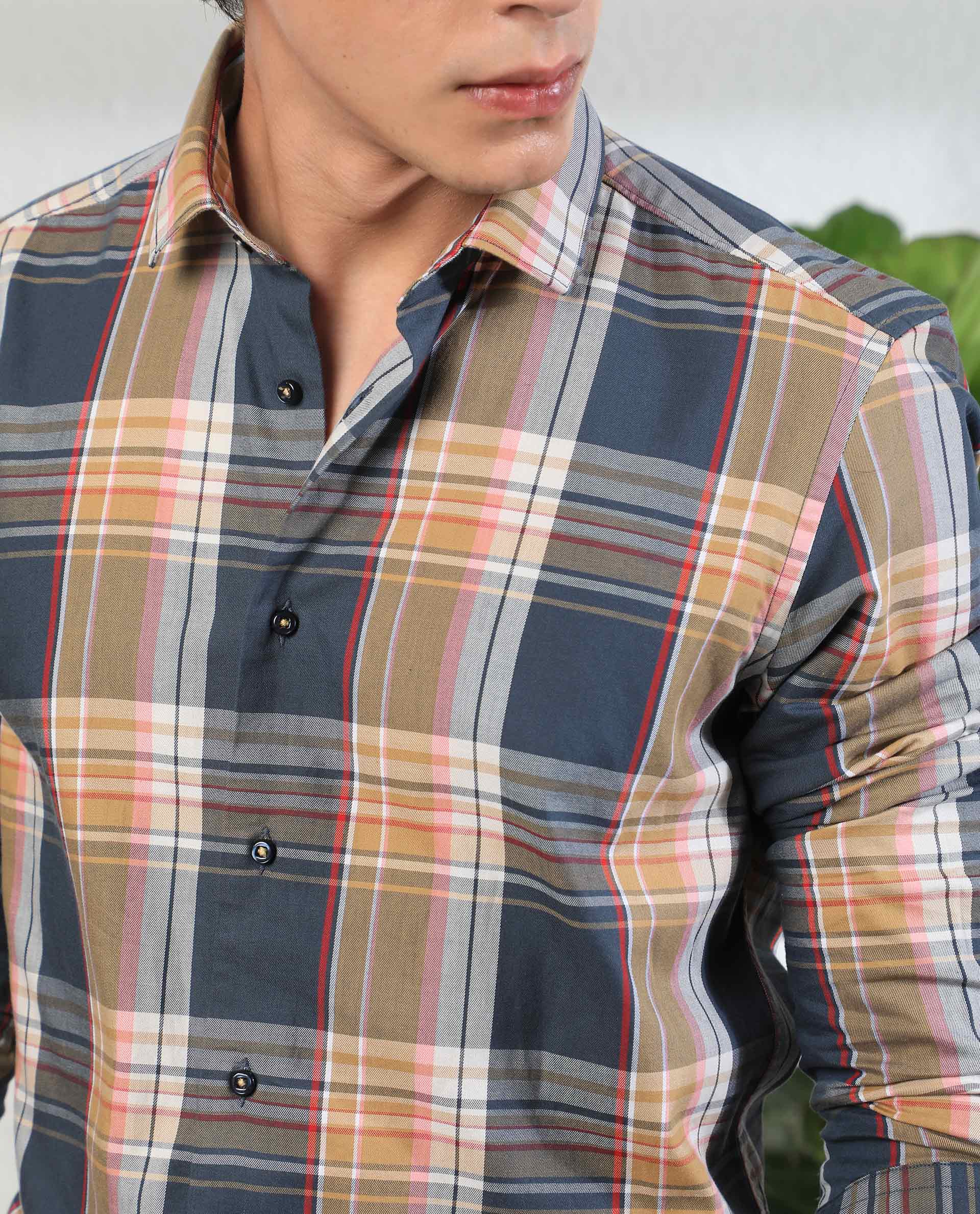 Rare Rabbit Men's Assis Olive Cotton Checked Print Tailored Fit Full Sleeve Collared Shirt - Image 5