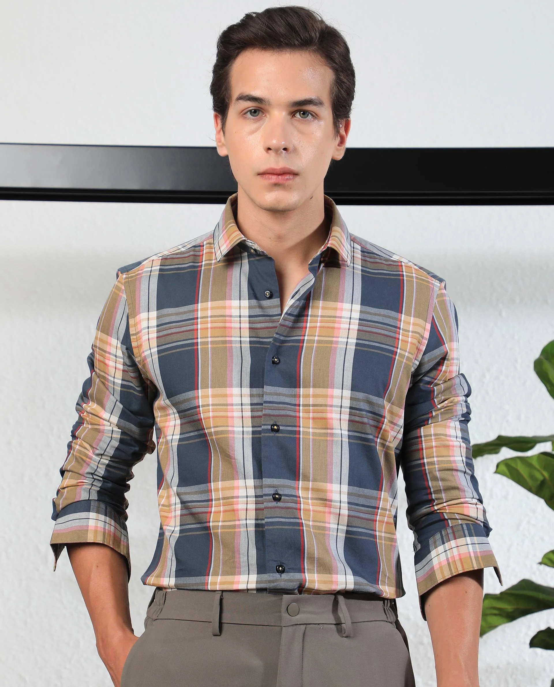 Rare Rabbit Men's Assis Olive Cotton Checked Print Tailored Fit Full Sleeve Collared Shirt - Image 7